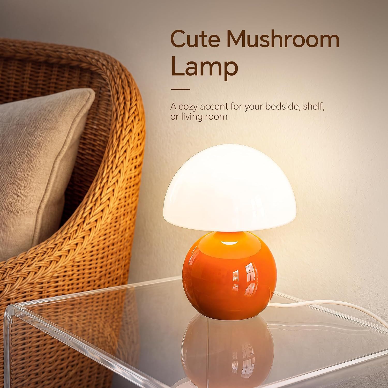 FELIXLEO Außen-Tischleuchte Pilz Tischlampe LED Dimmbar Keramik Glas Orange