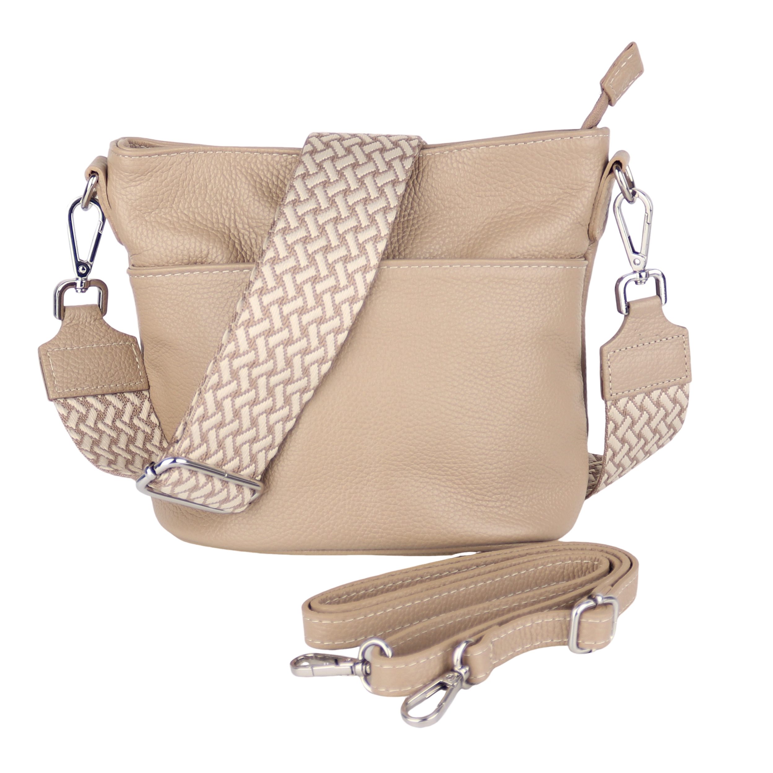 MIRROSI Umhängetasche Damen, Crossbody Bag, Echtleder Made in Italy (1 Tasche 2 Gurte oder Basic Version 1 Tasche 1 Gurt), 24x18x12cm (BXHXT)