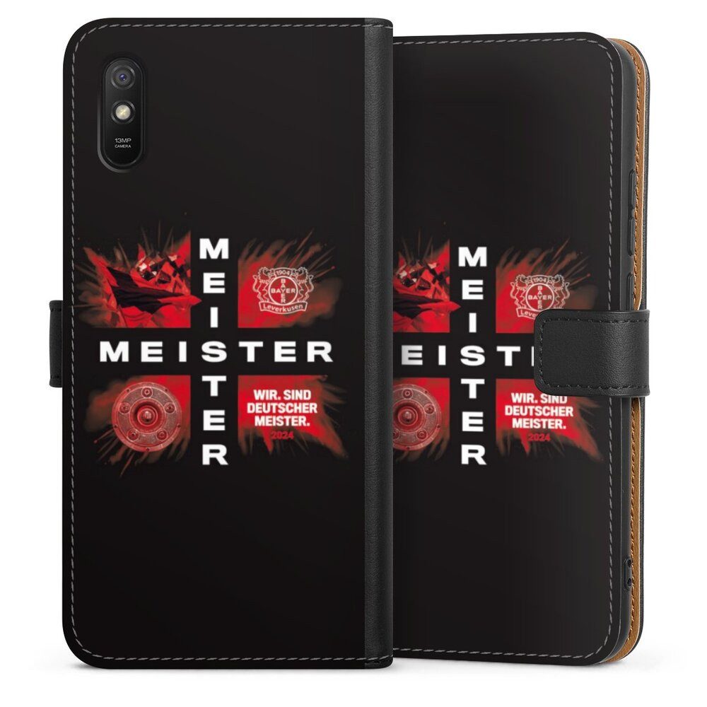 DeinDesign Handyhülle Bayer 04 Leverkusen Meister Offizielles Lizenzprodukt, Xiaomi Redmi 9A Hülle Handy Flip Case Wallet Cover Handytasche Leder