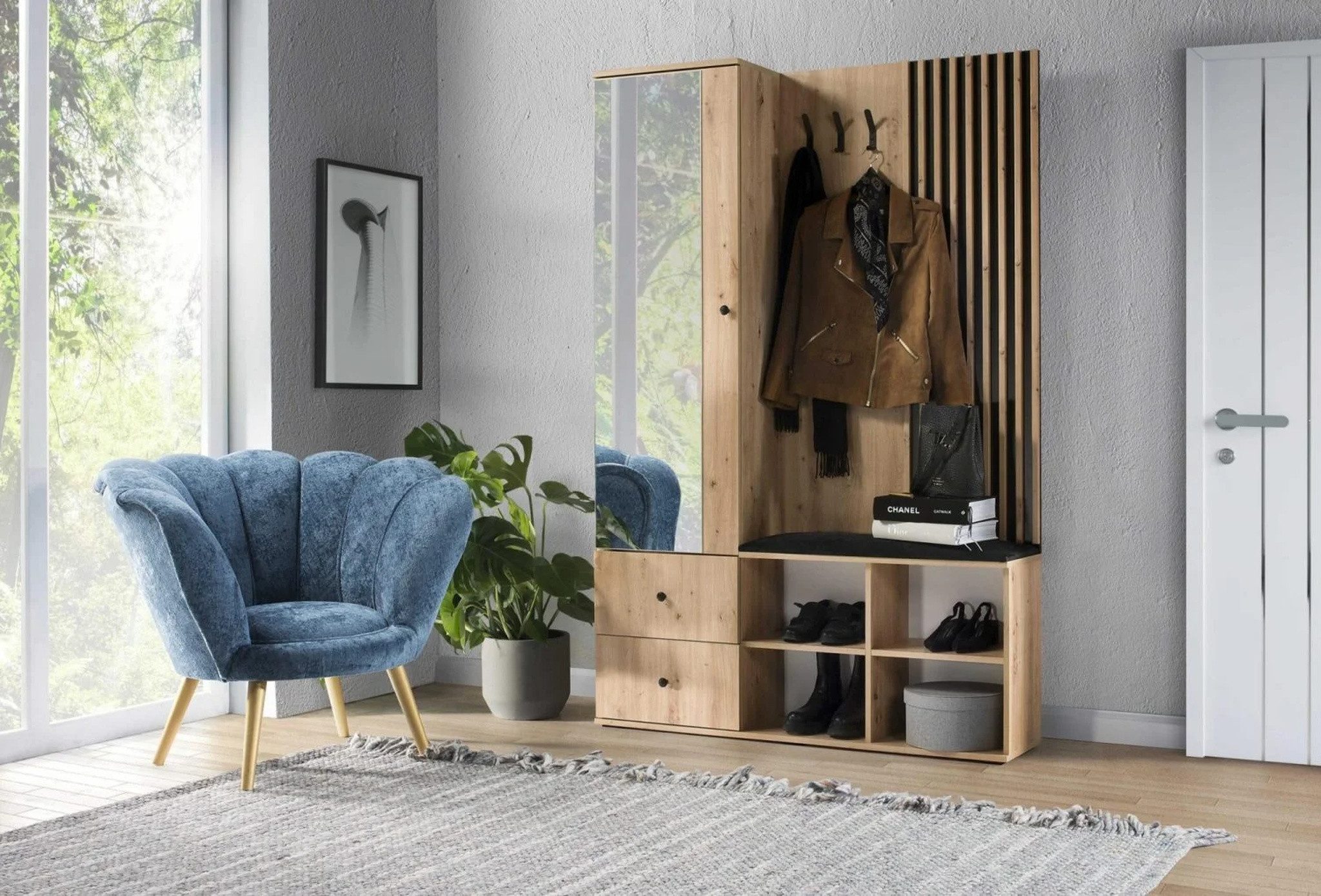 Beautysofa Garderobenschrank CAYA – modern, mit Sitzbank, Spiegel und Staur günstig online kaufen