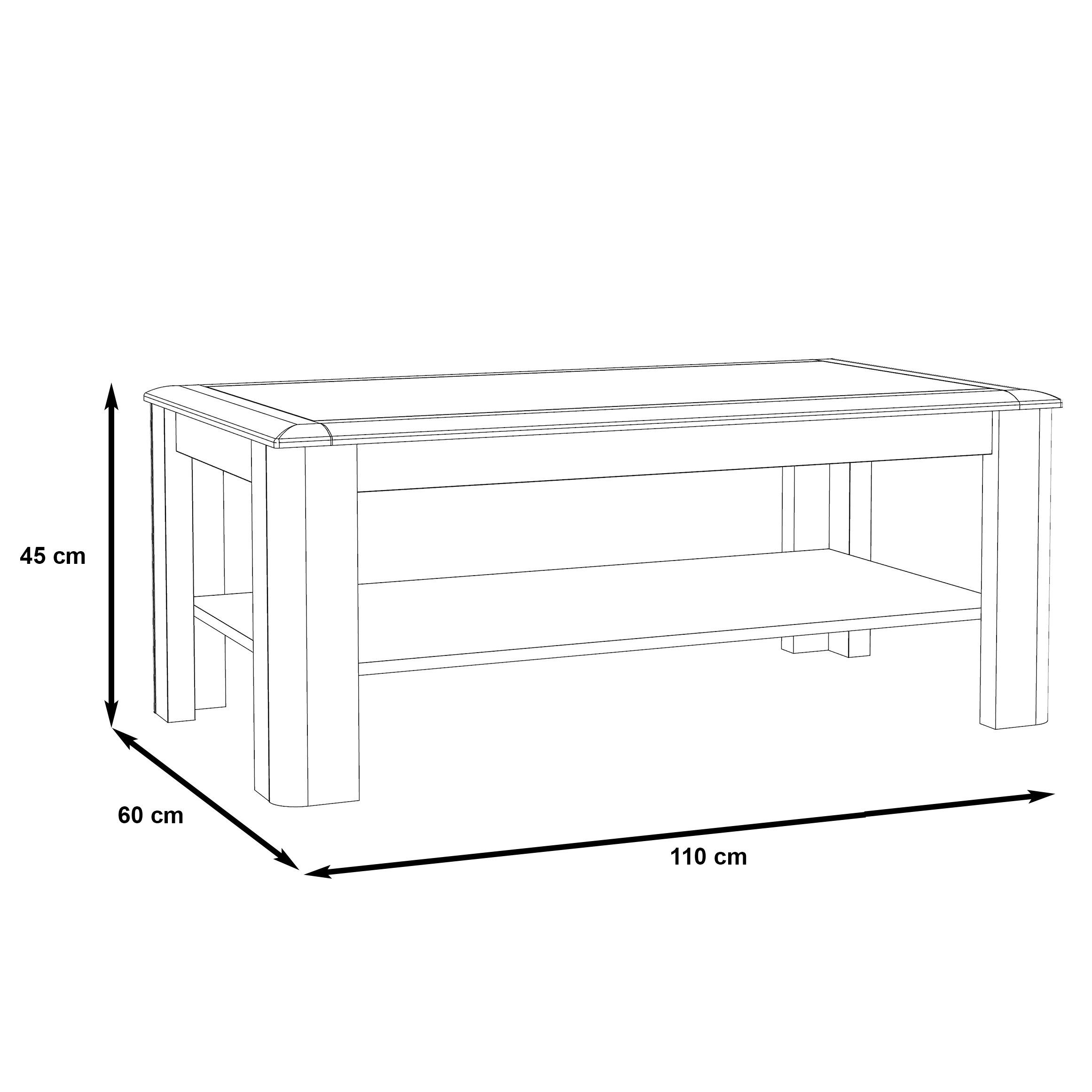 Newroom Couchtisch Nelson Eiche und Weiß Hochglanz 110 cm, Couchtisch Nelson Eiche und Weiß Hochglanz Modern Wohnzimmertisch