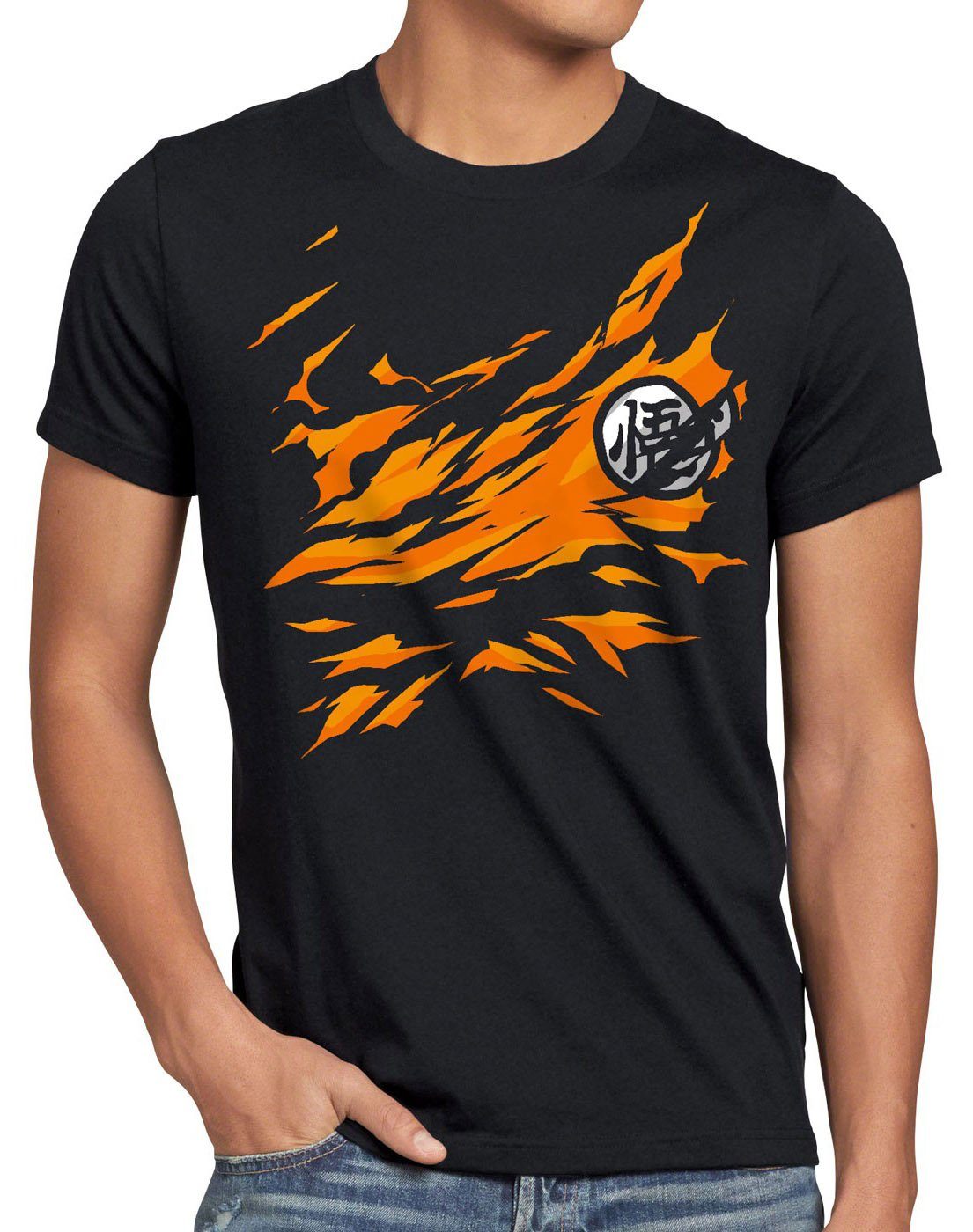 super Brust schwarz Herren ball z saiyan T-Shirt super songoku Goku dragon vegeta japan style3 Print-Shirt