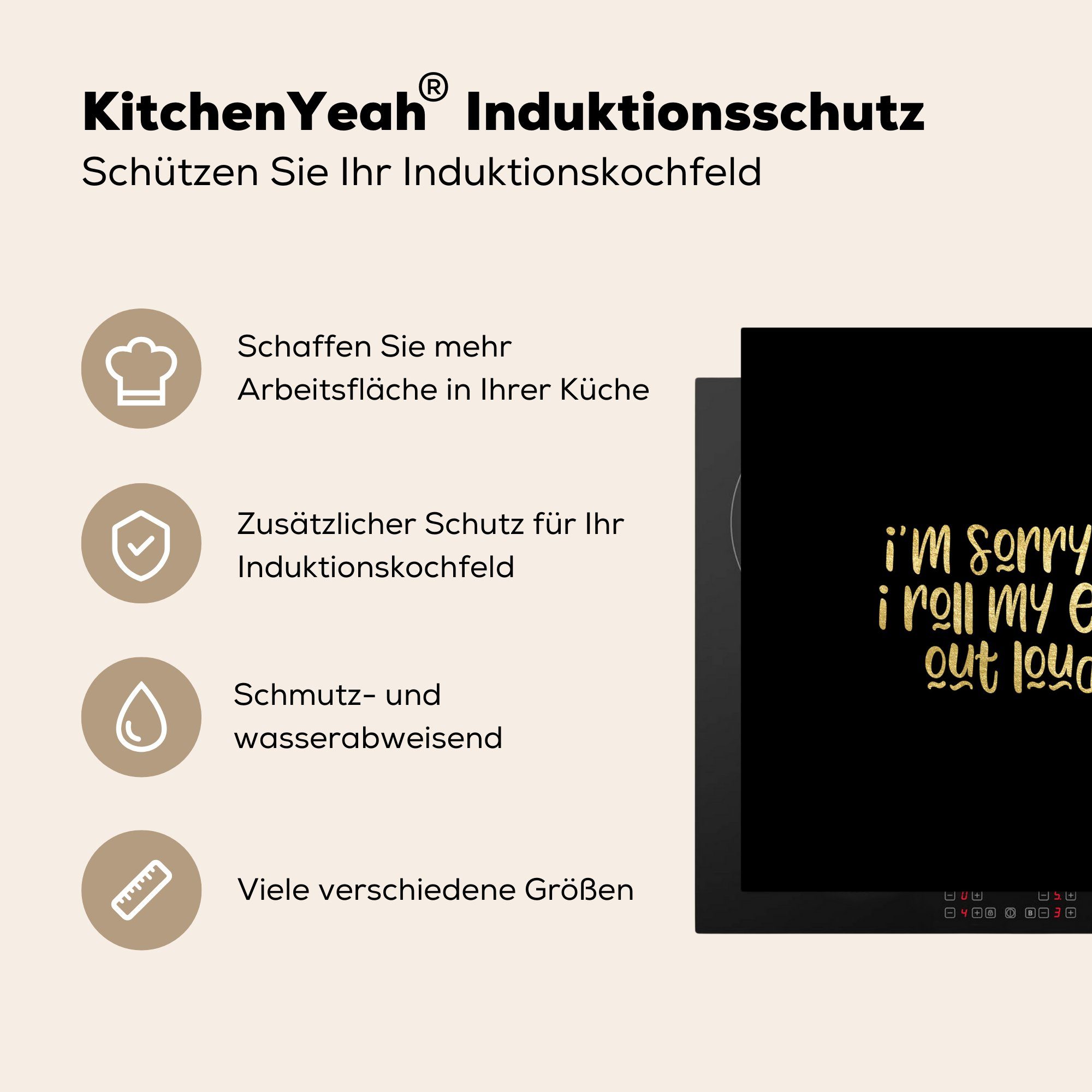 Vinyl, küche Zitat Arbeitsplatte Gold - MuchoWow - Ceranfeldabdeckung, Herdblende-/Abdeckplatte cm, Augen tlg), für Schwarz, (1 - 78x78
