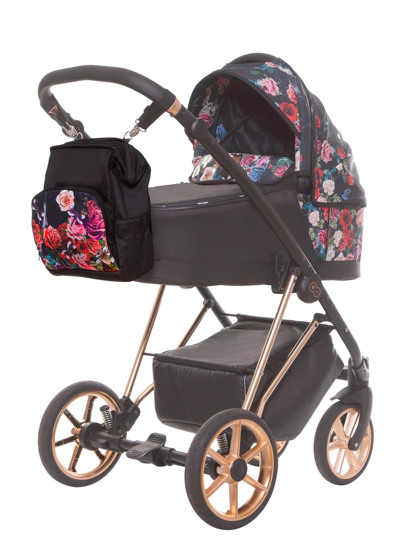 TPFLiving Kombi-Kinderwagen 2in1 Baby Musse Regenschutz Zubehör, 2 Moskitonetz, inkl. in Dark Babywanne Kinderwagen 1 Gestell Gold Rose, Windeltasche Buggy