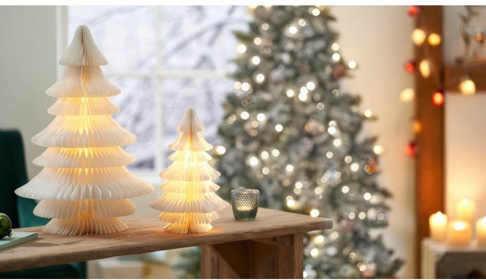 Höhe Warmweiß, Baum fest Weihnachtsdeko ca. LED Schneider groß, integriert, 50 cm, Papiertanne LED