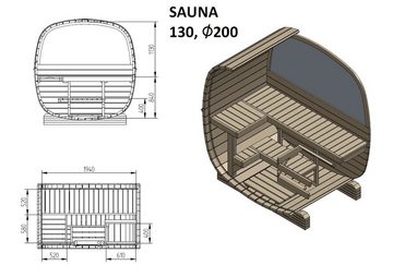 Finn Art Blockhaus Fasssauna Quadro 130 Halbglas Rückwand, 42 mm, Schindeln grün, Outdoor Gartensauna, ohne Ofen, Bausatz