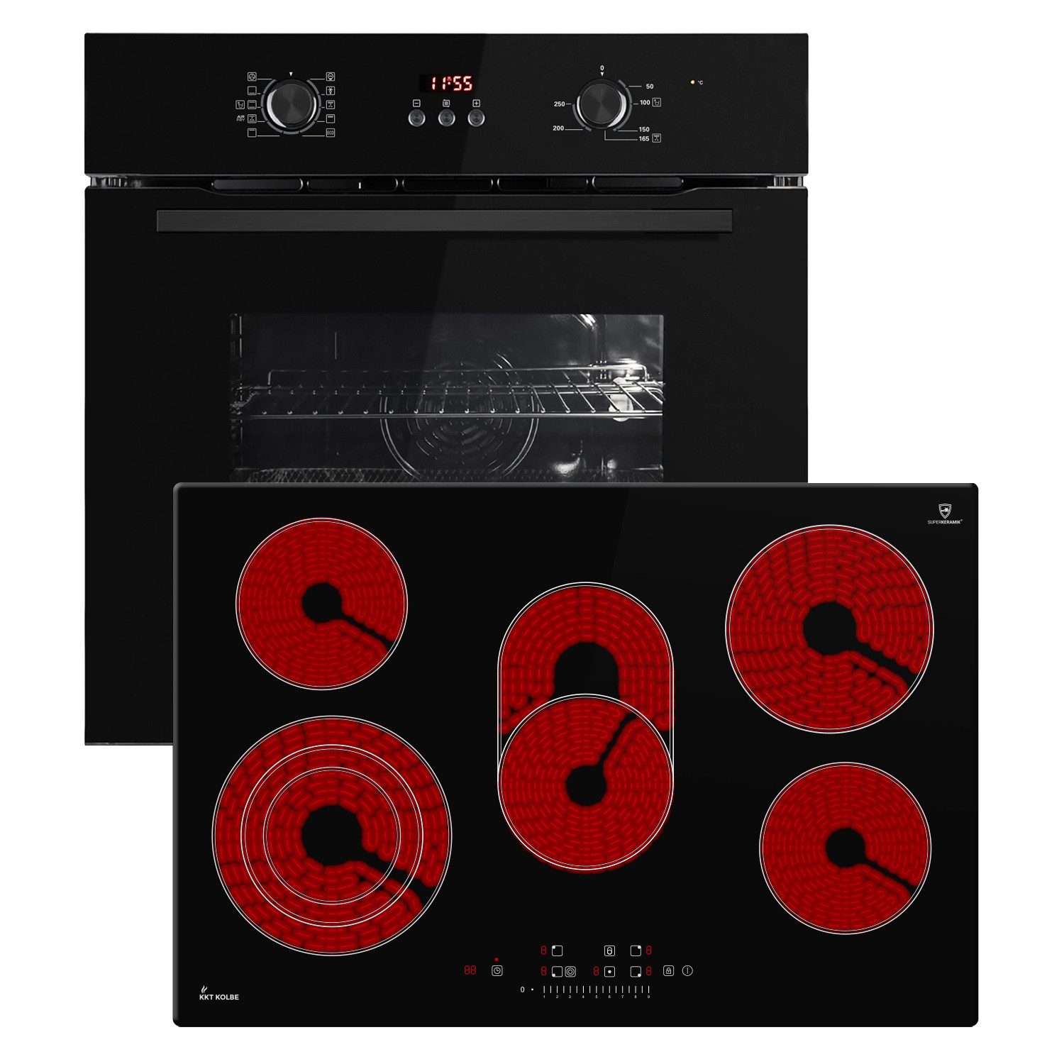 KKT KOLBE Backofen-Set Backofen und Kochfeld SET8010FBCH77RL, mit 2-fach Teleskopauszug, Herdset / Heißluft / Einbaubackofen / AirFry / Katalyse
