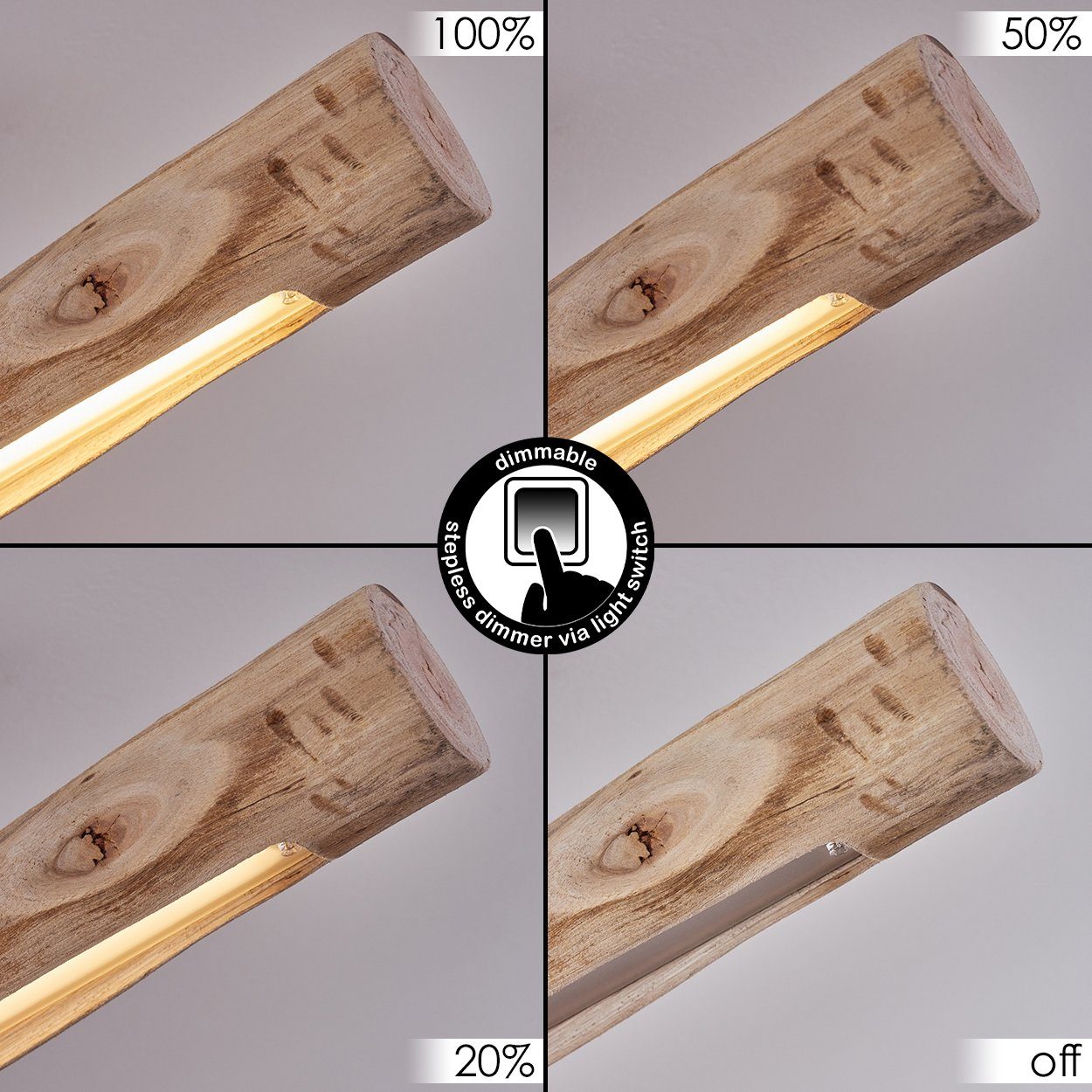 hofstein Deckenleuchte »Licata« dimmbare Deckenlampe aus Metall und Holzstab in Schwarz/Natur, 3000 Kelvin, 15 Watt, 1062 Lumen, dimmbar über herkömmlichen Lich – Bild 2 von 5