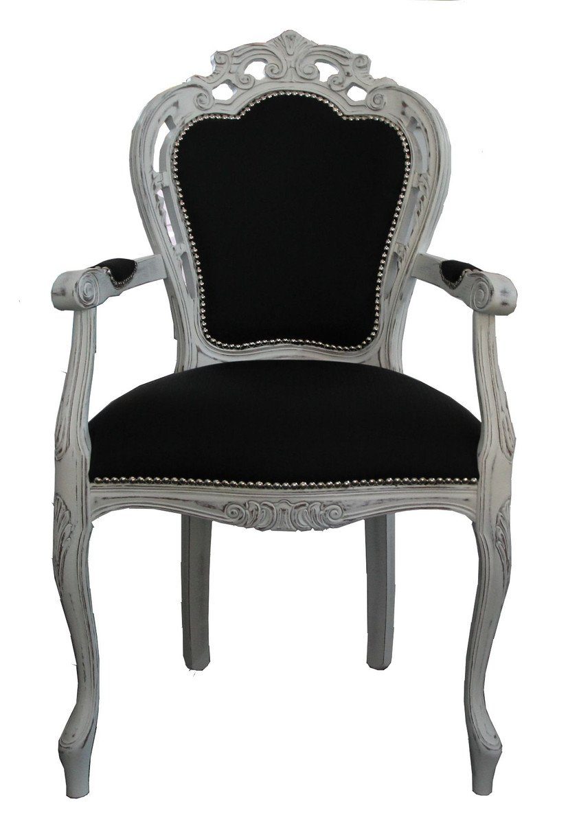 - Padrino Qualität Esszimmer Armlehne Weiß Vintage / Stuhl Casa Luxus Esszimmerstuhl - Barock Stuhl Designer mit Schwarz