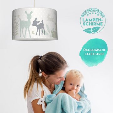 lovely label Pendelleuchte Häschen & Rehe mint/grau/beige - Hängelampe Baby Kinderzimmer, Plug & Shine, LED wechselbar