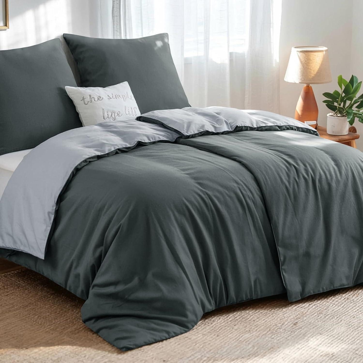 LuxusKollektion Wendebettwäsche Bettwäsche Set 135x200 Wendebettwäsche 4tlg Grau mit Reißverschluss