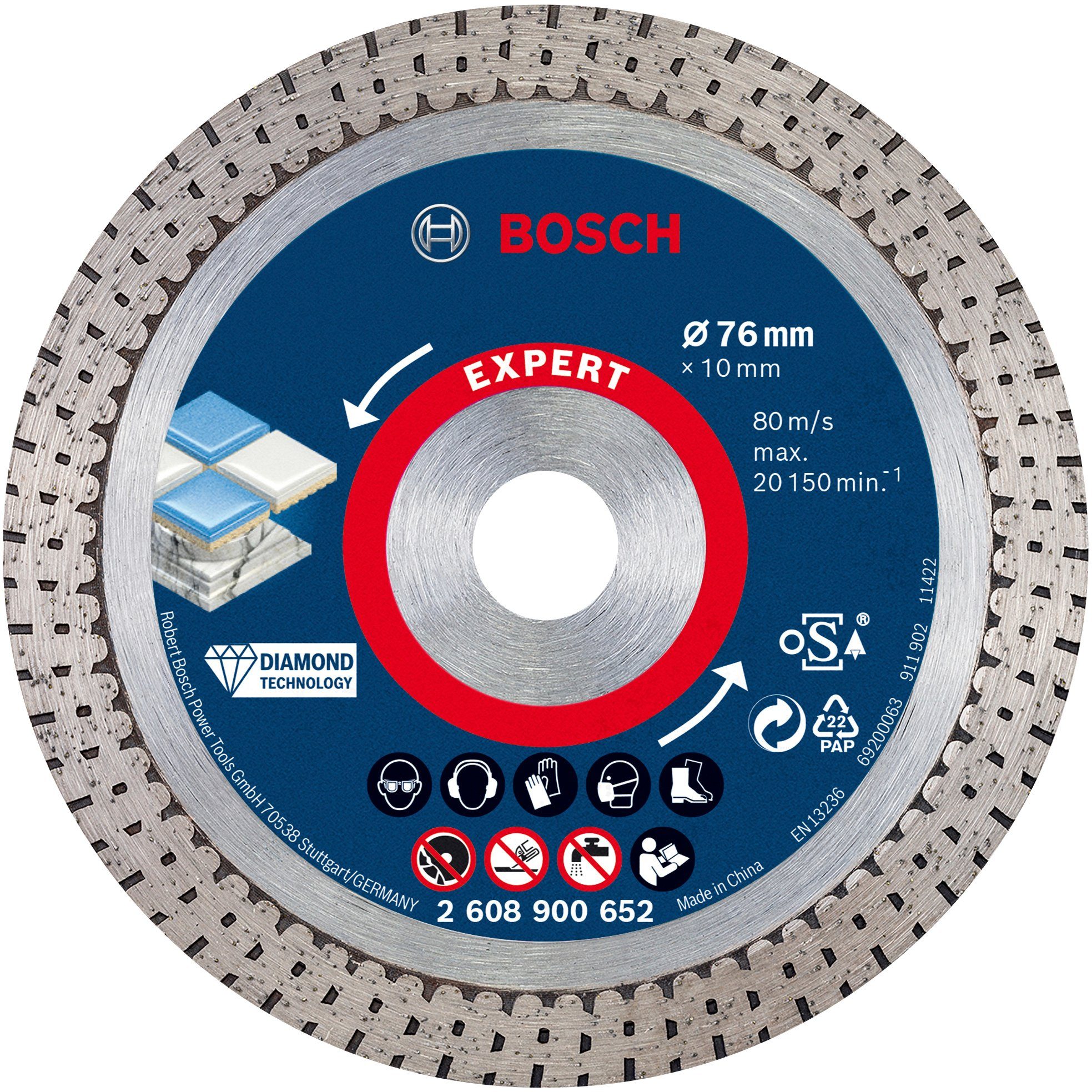 Bosch Professional Diamanttrennscheibe, Ø 76 mm, Expert HardCeramic 76 mm, 76 x 1,5 x 10 mm