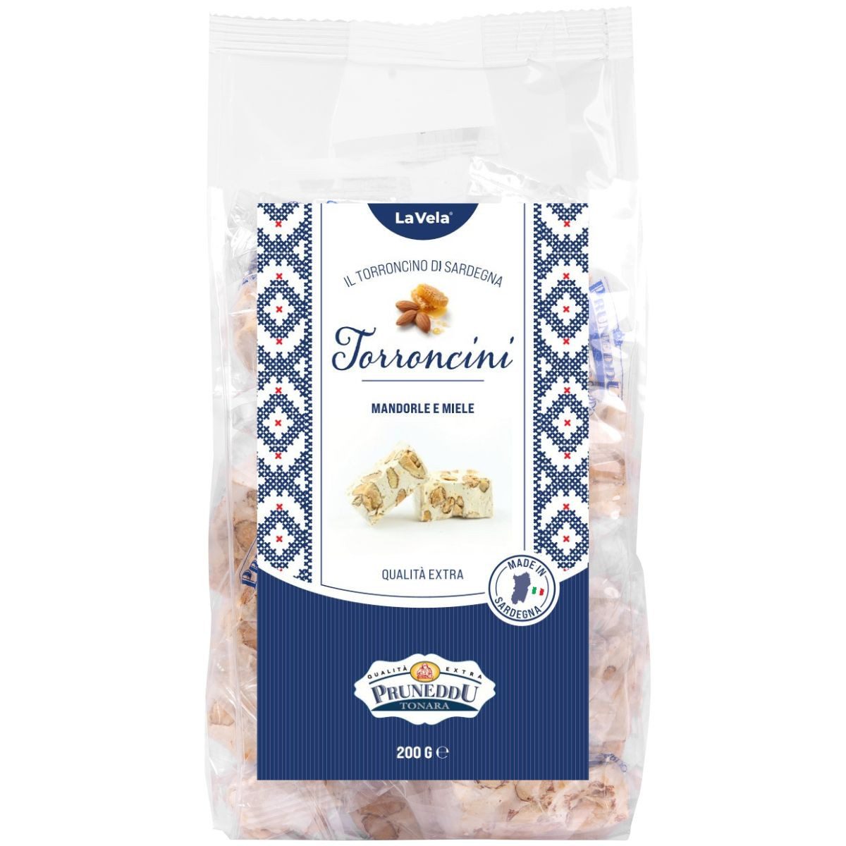 La Vela Süßigkeit La Vela Torroncini della Sardegna, Torrone aus Tonara, Sardinien, 200 g, hart