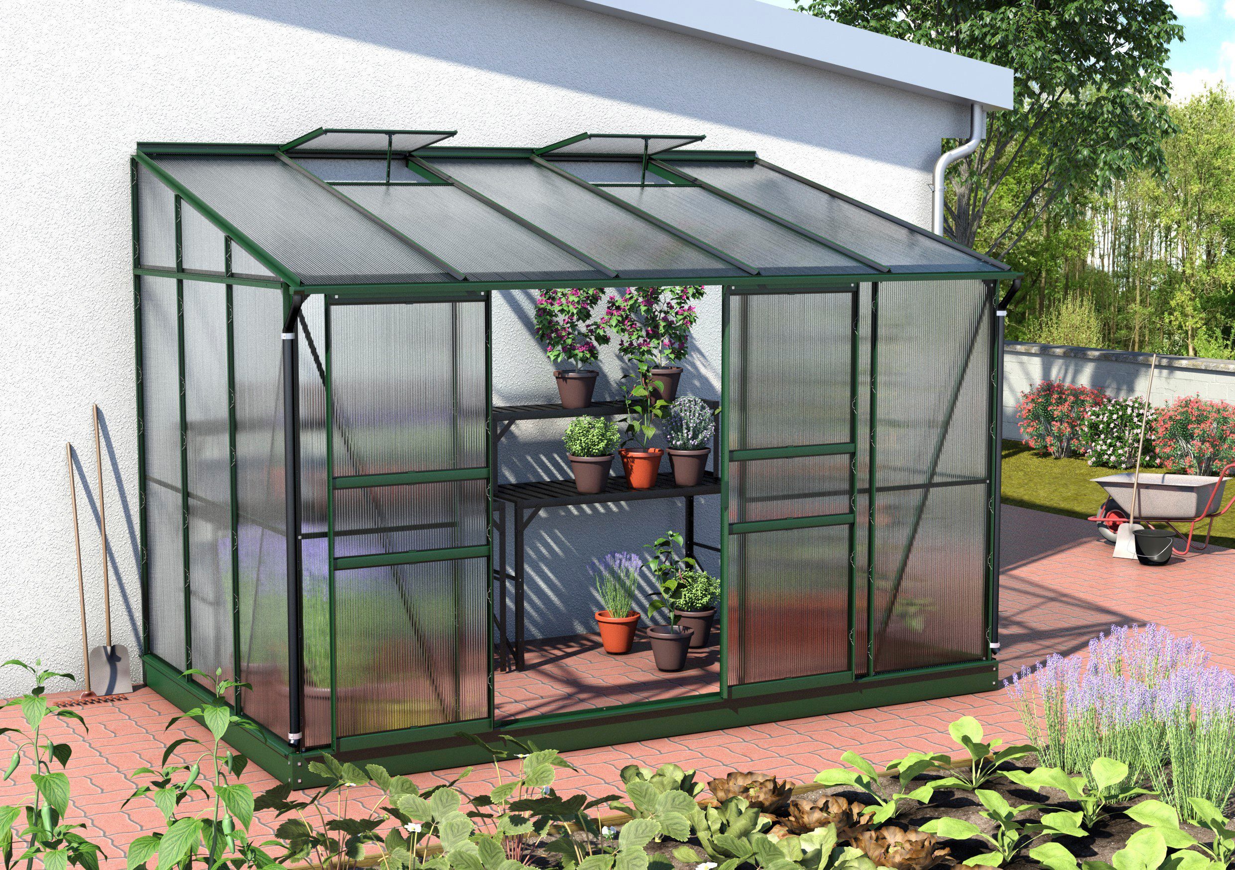 Vitavia Anlehngewächshaus Osiris 6500, BxTxH: 324 x 201 x 221 cm, 6 mm Wandstärke grün