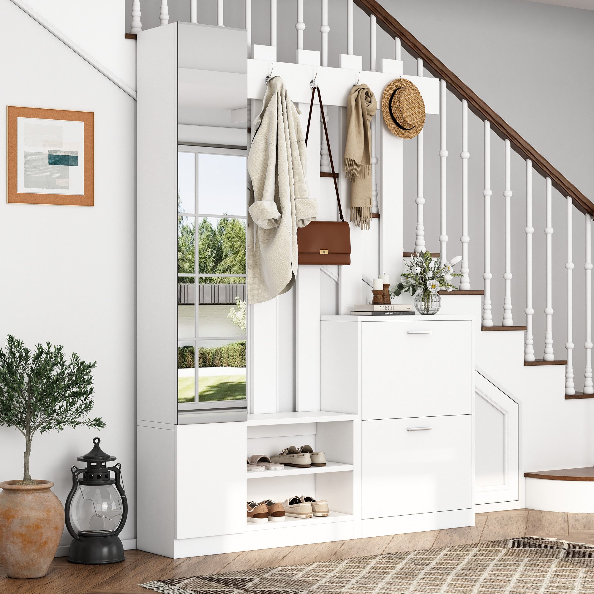 Merax Garderoben-Set in Weiß, Kompaktgarderobe mit Hängeregal, (Kompaktgard günstig online kaufen