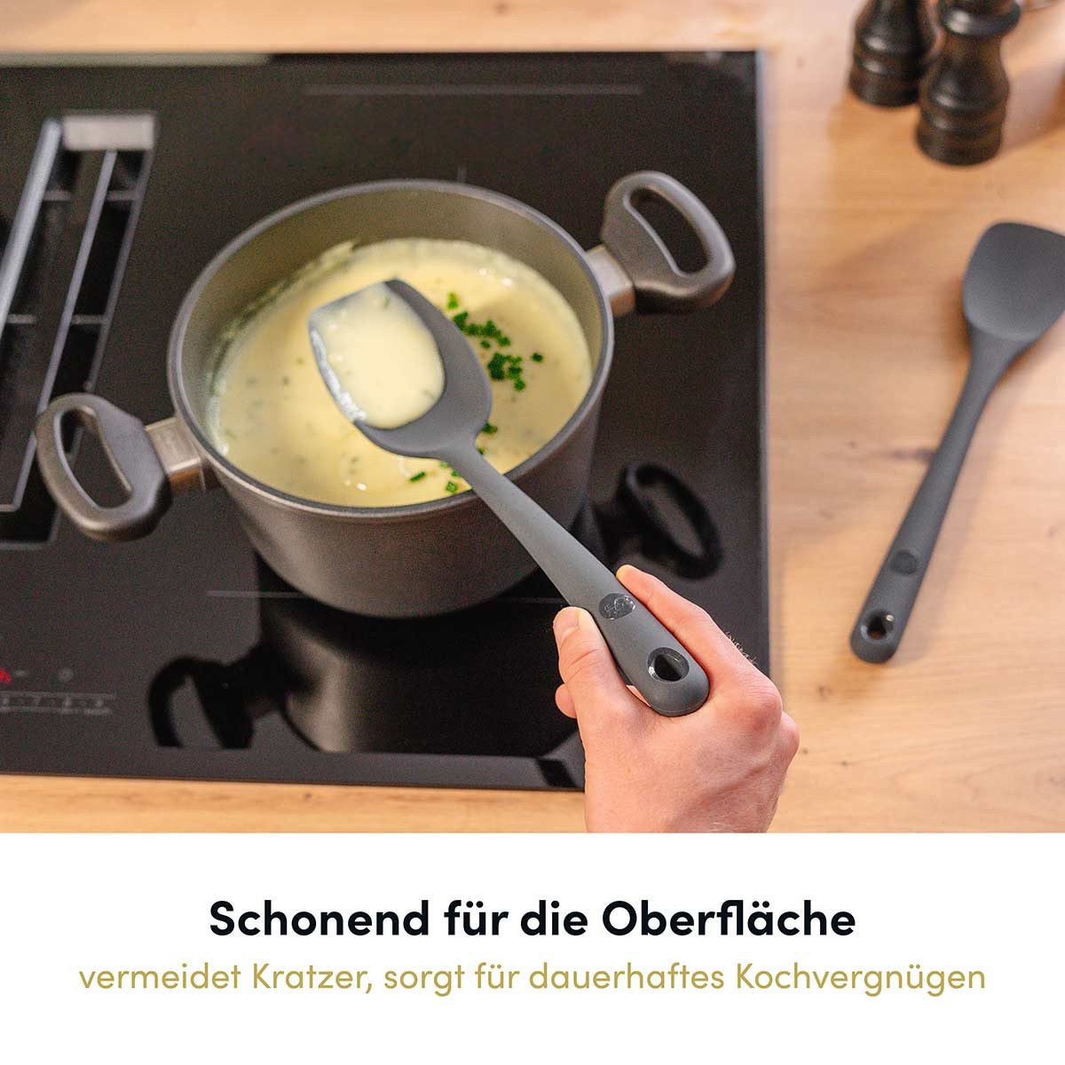 Hoffmann Germany Soßenlöffel Saucenlöffel Silikon Edelstahl 32 cm anthrazit, flexible Lippe, kratzerfrei, spülmaschinengeeignet, 200°C