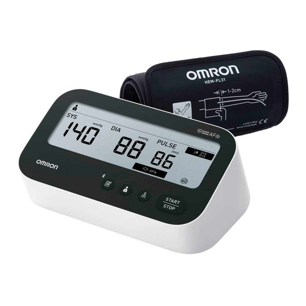 Omron Oberarm-Blutdruckmessgerät OMRON M4 Connect AFib, Blutdrucküberwachung, OMRON connect App, Intelli-Wrap-Manschette 22 – 42 cm, Erkennt unregelmäßige Herzschläge
