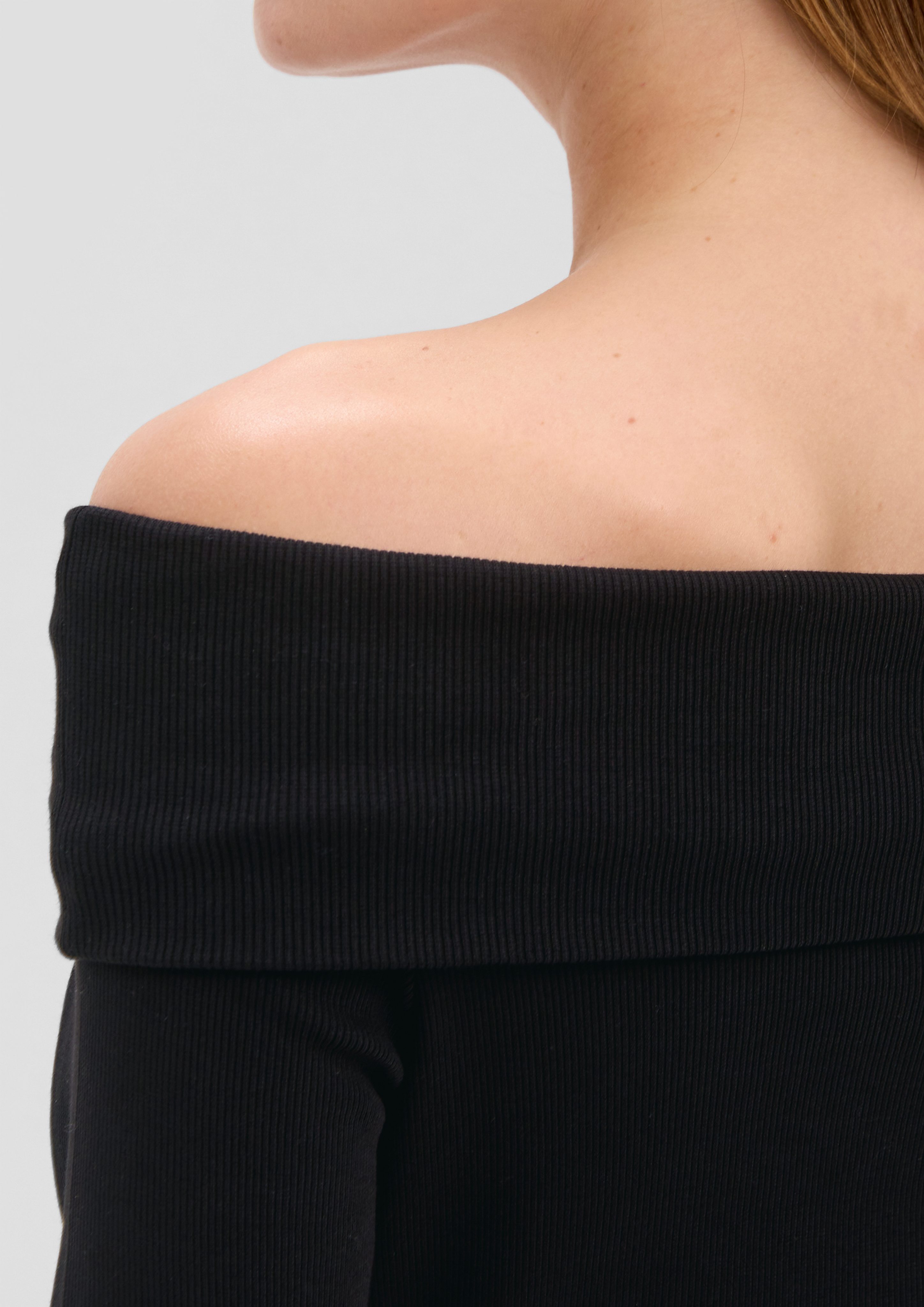 s.Oliver Kurzarmshirt Stretchiges Rippshirt mit Carmen-Ausschnitt günstig online kaufen