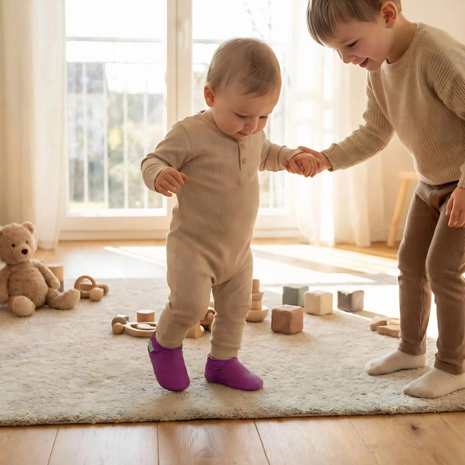 Basrakids Basrakids Baby Lauflernschuhe Leder weich rutschfest Krabbelschuhe Hausschuh Rutschfest – Bild 4 von 5