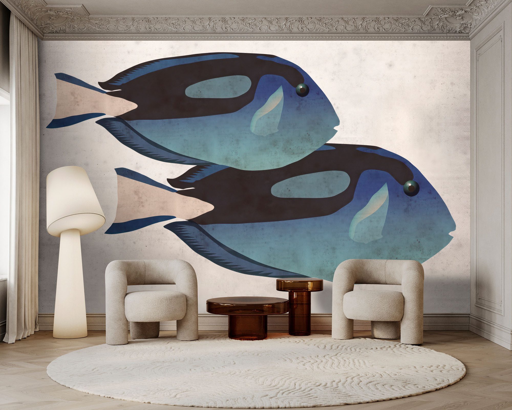 living walls Fototapete Walls by Patel 5 Fototapete Fische im Aquarell-Look, glatt, abstrakt, (4 St), Fische im Aquarell-Look auf 200 g/m² Premium-Vlies