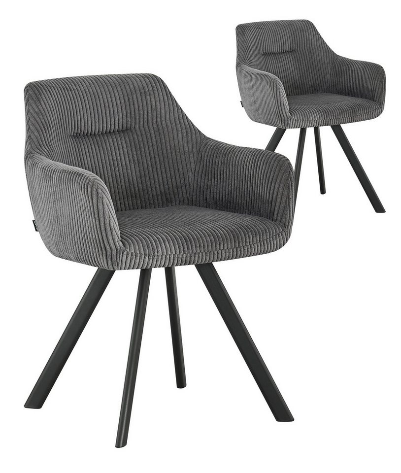B&D home 4-Fußstuhl CYRUS, Esszimmer Stühle, Polsterstühle, Armlehnstühle, Küchenstühle (Set, 2 St), mit Armlehnen, Stahlbeine, bis 120 kg belastbar, für Esszimmer, Küche