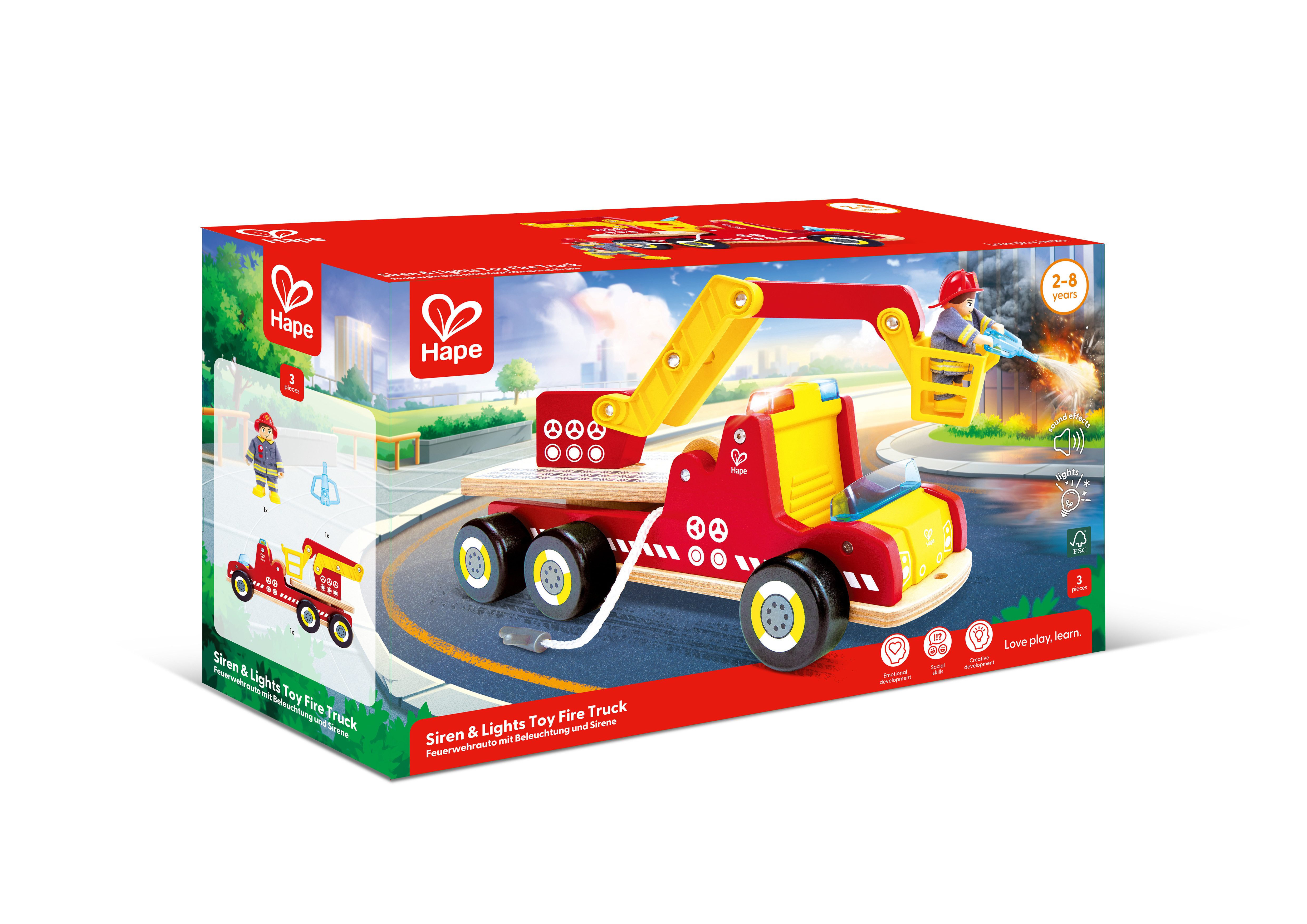 Hape Spielzeug-Feuerwehr Feuerwehrauto, mit Beleuchtung und Sirene