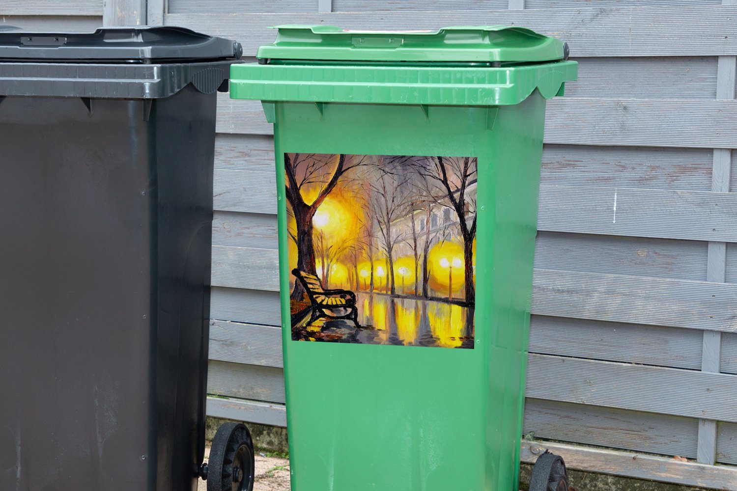Wandsticker Malerei Mülltonne, Licht Bank St), Mülleimer-aufkleber, - Container, - - (1 Abfalbehälter MuchoWow Wasser - Sticker, Öl