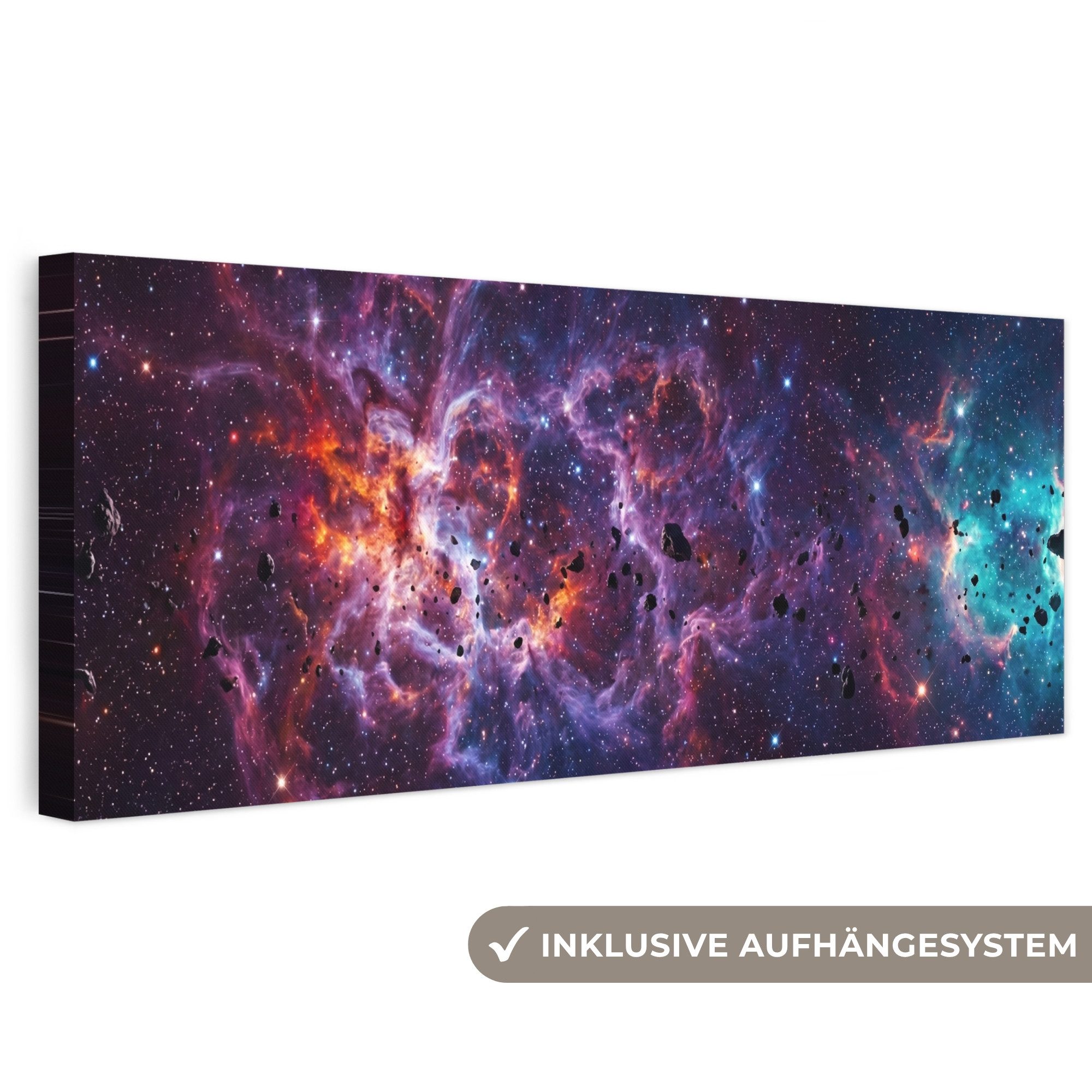 OneMillionCanvasses® Leinwandbild Panorama Weltraum - Sterne - Abstrakt - Farbenfroh, Fotodruck (1 St), Wandbild, Deko Schlafzimmer Wohnzimmer Flur 60x20 cm