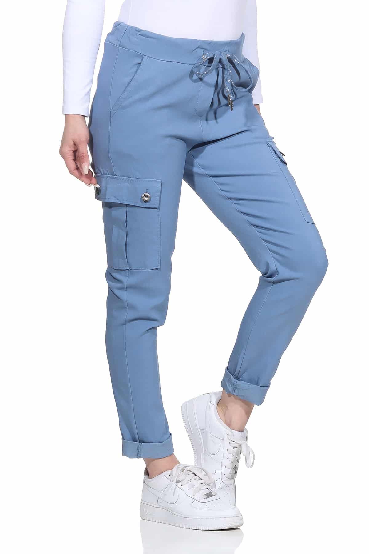 OriginalYou Cargohose Damen Freizeithose Schlupfhose moderne Stoffhose elastischer Bund, Knitterlook