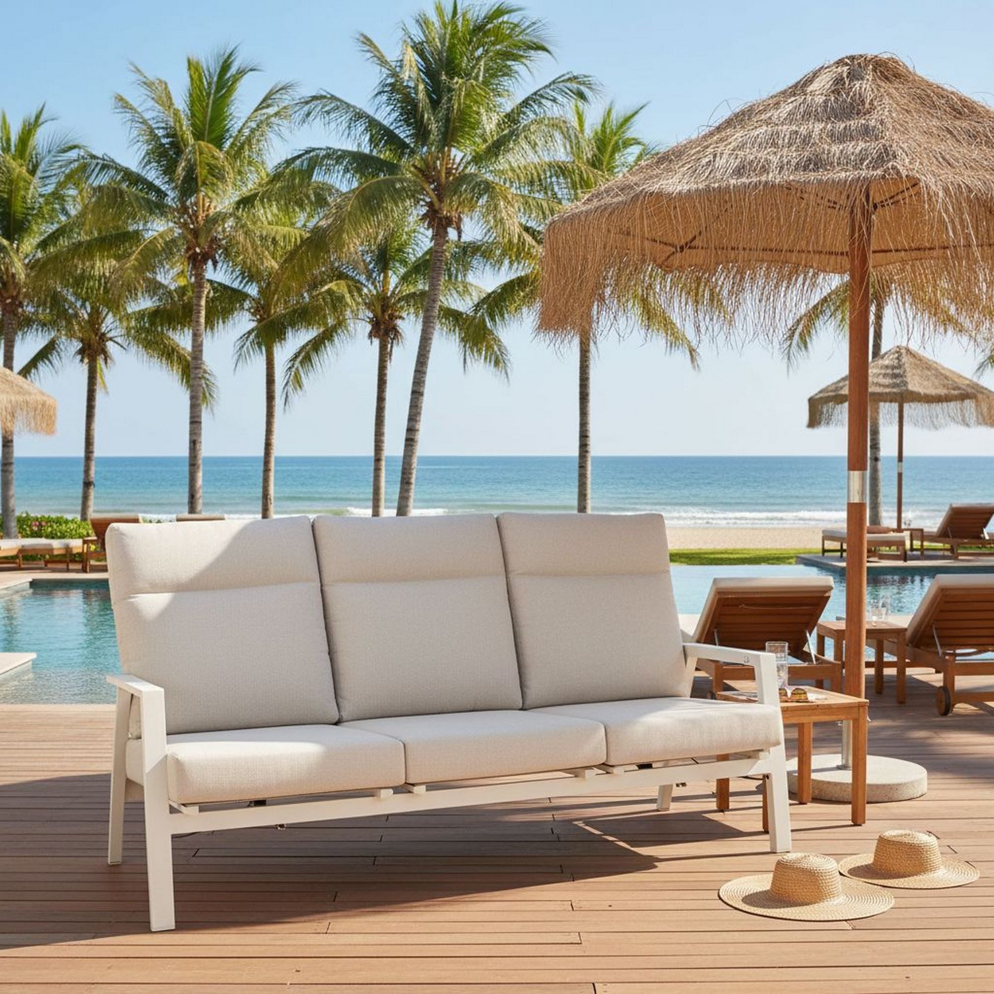 Lesli Living Gartenlounge-Bank Lesli Living 3er Loungesofa "Ohio Crema" beige