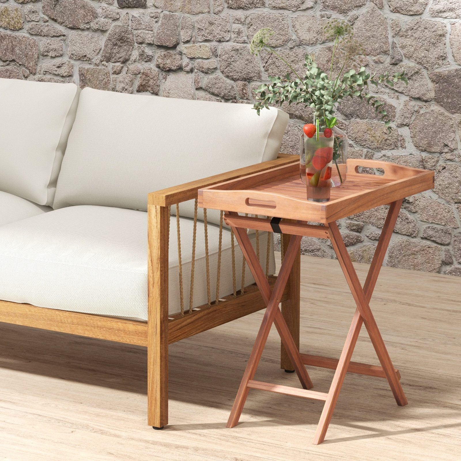 COSTWAY Gartentisch, wetterfest,Akazienholz, mit abnehmbarem Lamellen-Table günstig online kaufen