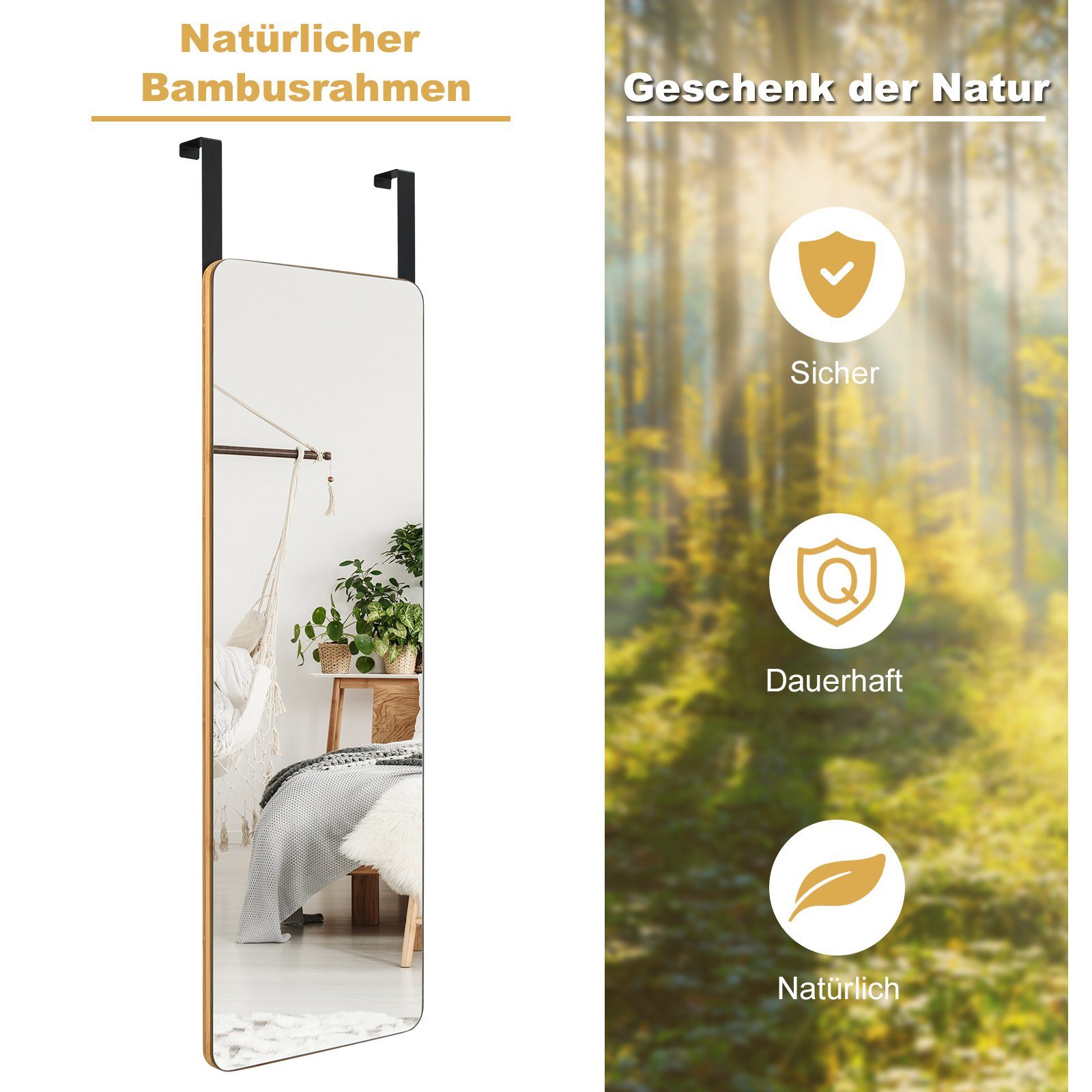 COSTWAY Wandspiegel Ganzkörperspiegel, mit 2 Haken, 100cm x 35cm – Bild 5 von 5