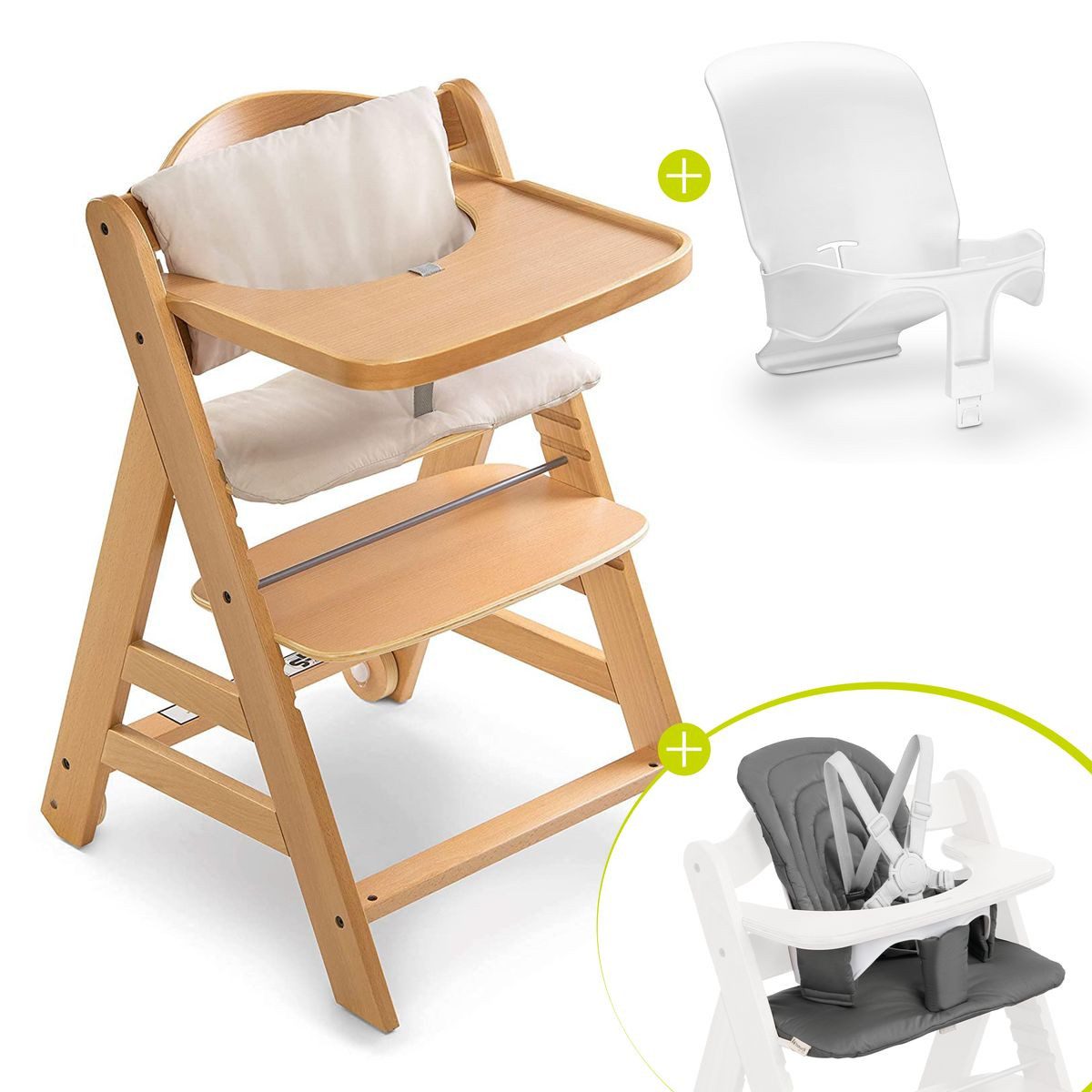 Hauck Hochstuhl Alpha Move, Kinderhochstuhl mit Essbrett, Sitzauflage, Baby-Sitz, Sitzpad & Rollen