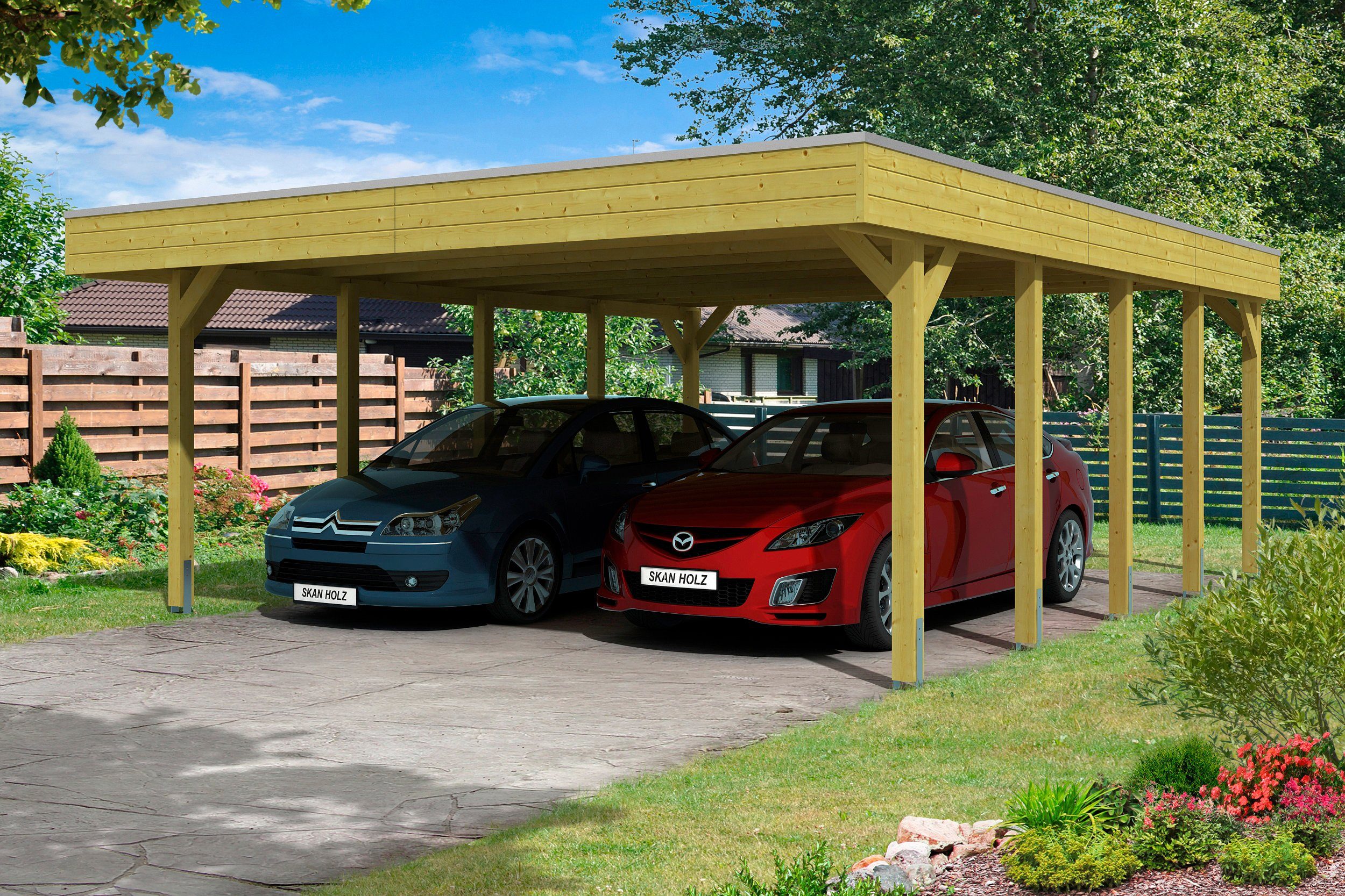 Skanholz Doppelcarport Friesland, 207 cm 557x708 cm, Einfahrtshöhe BxT