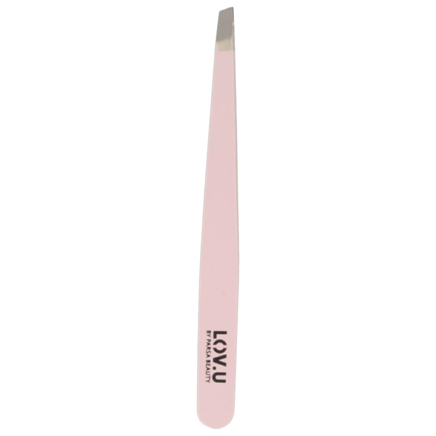 PARSA Beauty Augenbrauenpinzette LOV.U Pinzette in Rosa aus Edelstahl mit präziser Schrägspitze
