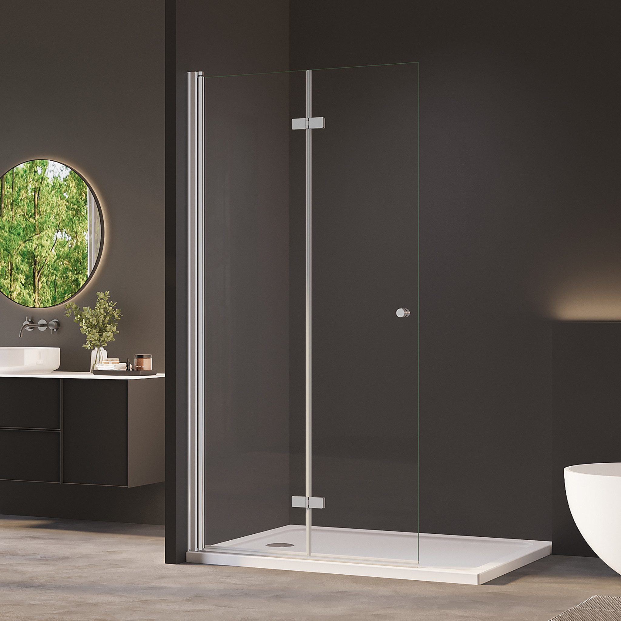 AmuseVera Walk-in-Dusche Duschwand Duschabtrennung Glaswand Faltwand Glas, Sicherheitsglas, (Set, Duschwand für Dusche), Drehfalttür Faltdusche Glaswand Duschfaltwand