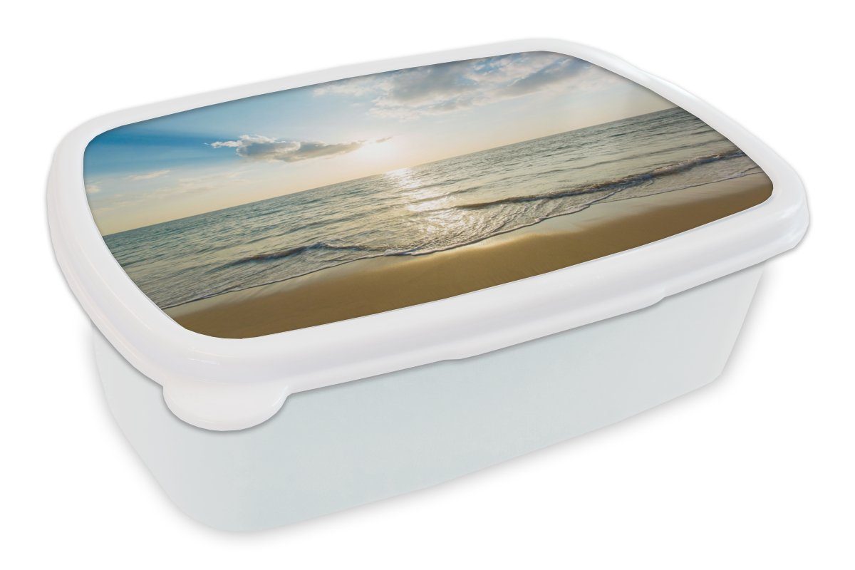 MuchoWow Lunchbox Meer - Sommer - Strand, Kunststoff, (2-tlg), Brotbox für Kinder und Erwachsene, Brotdose, für Jungs und Mädchen weiß