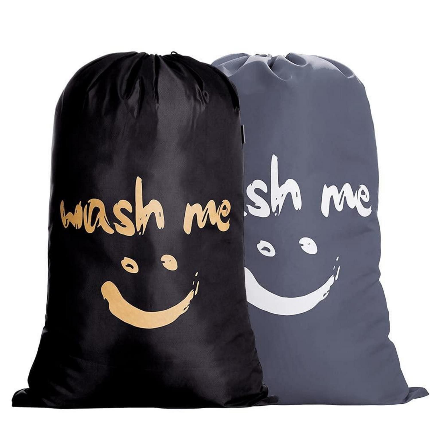 LuxusKollektion Wäschesack Wäschesack 120L 420D Nylon Kordelzug Smiley Schwarz + Dunkelgrau