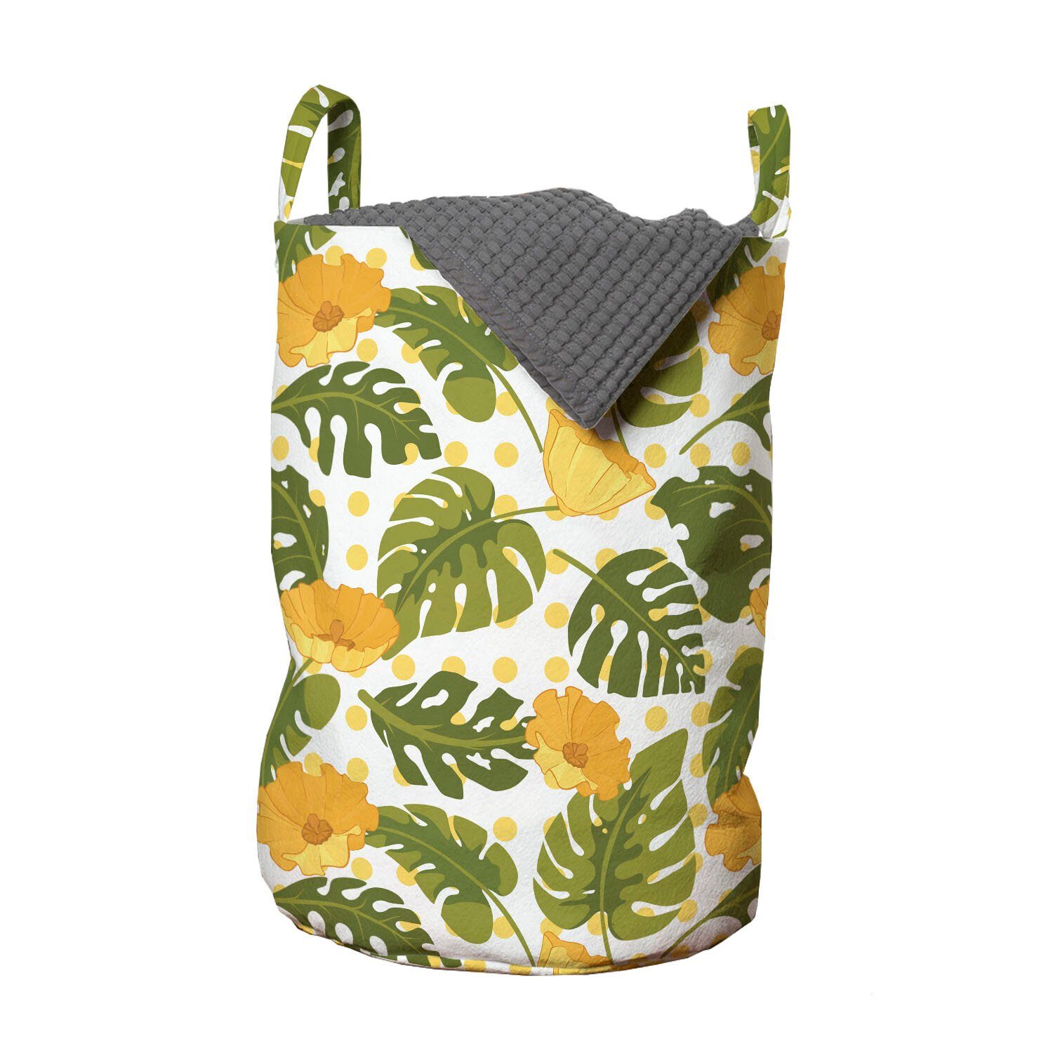 Abakuhaus Wäschesäckchen Wäschekorb mit Griffen Kordelzugverschluss für Waschsalons, Blätter Monstera Blätter und Blüten