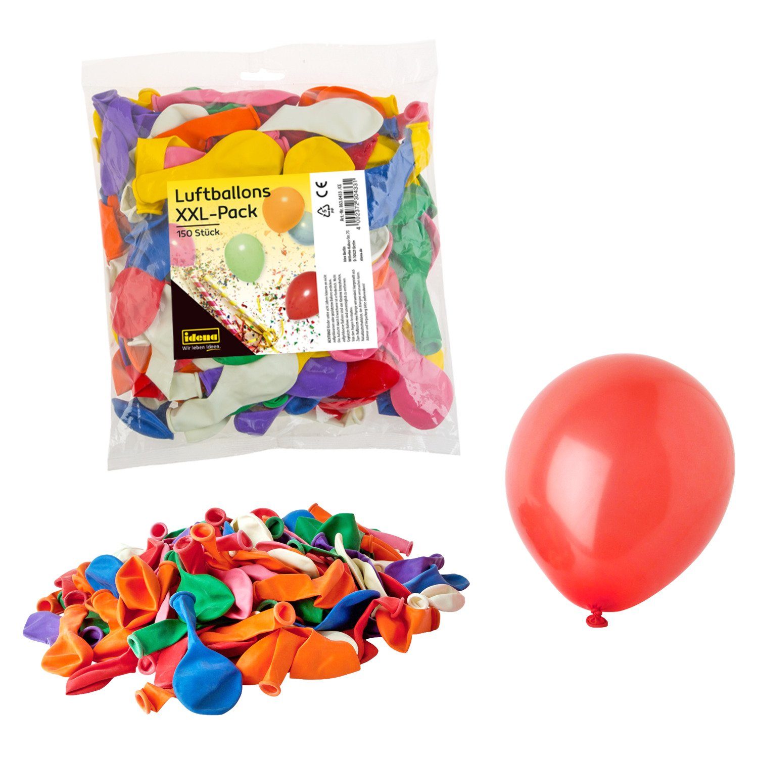 Idena Luftballon Idena 8630433 - Luftballons XXL-Pack, 150 Stück, Kindergeburtstag