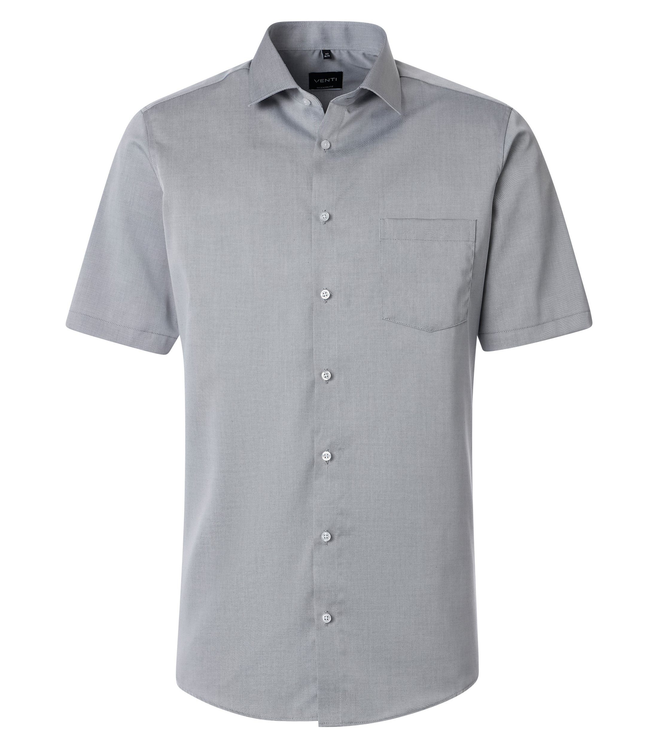 Kurzarmhemd VENTI Herren Businesshemd Kurzarm Kent Comfort-Fit Silber