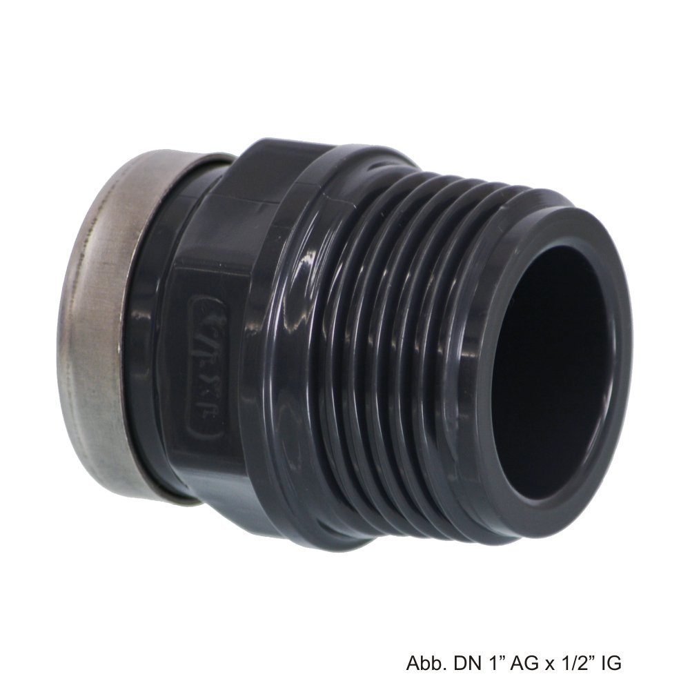 bevo Wasserrohr PVC-U Gewindenippel,reduziert Edelstahl Verstärkungsring,AGxIG,10bar,3