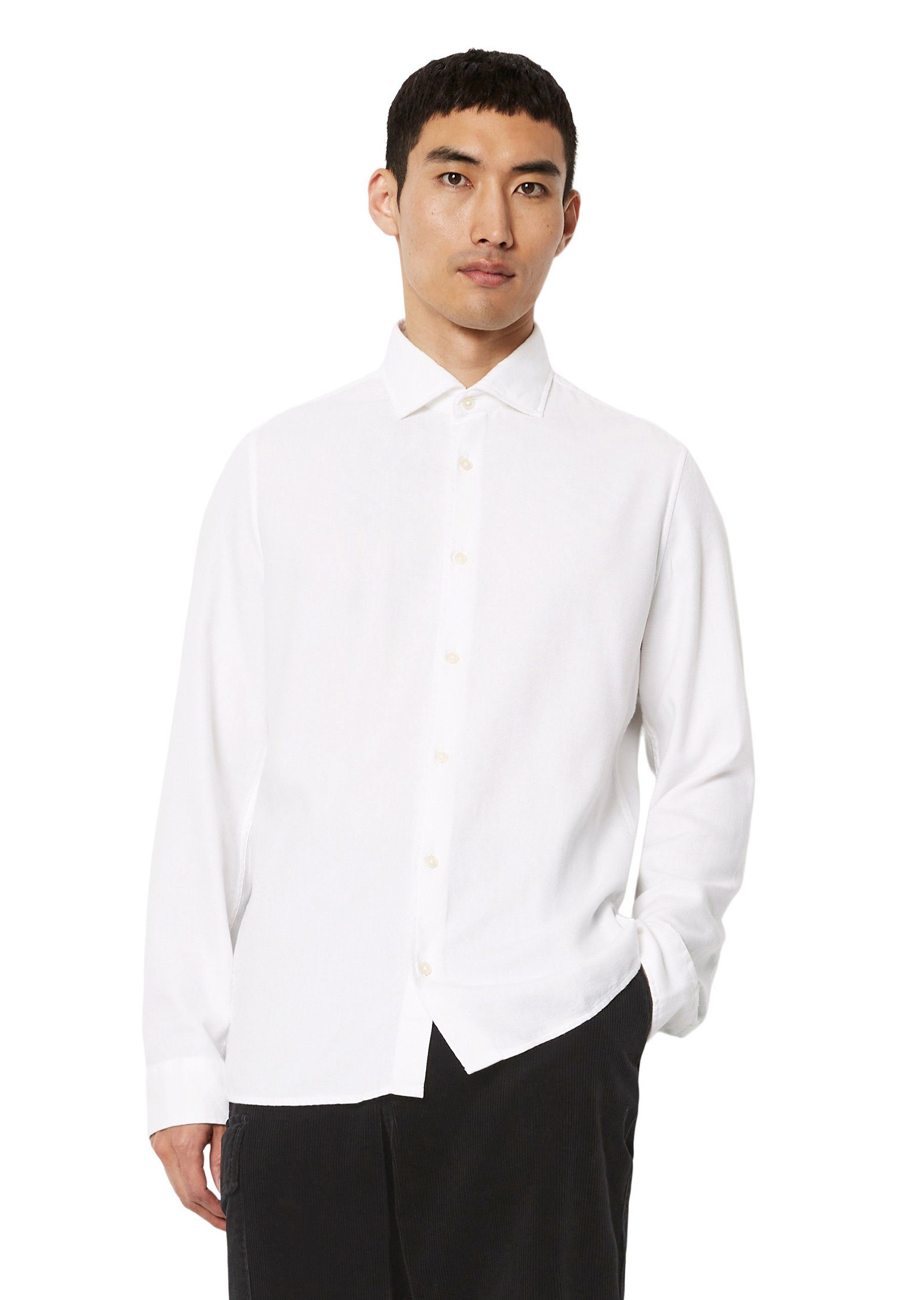 Marc O'Polo Langarmhemd in leichter, gewebter Piqué-Qualität weiß