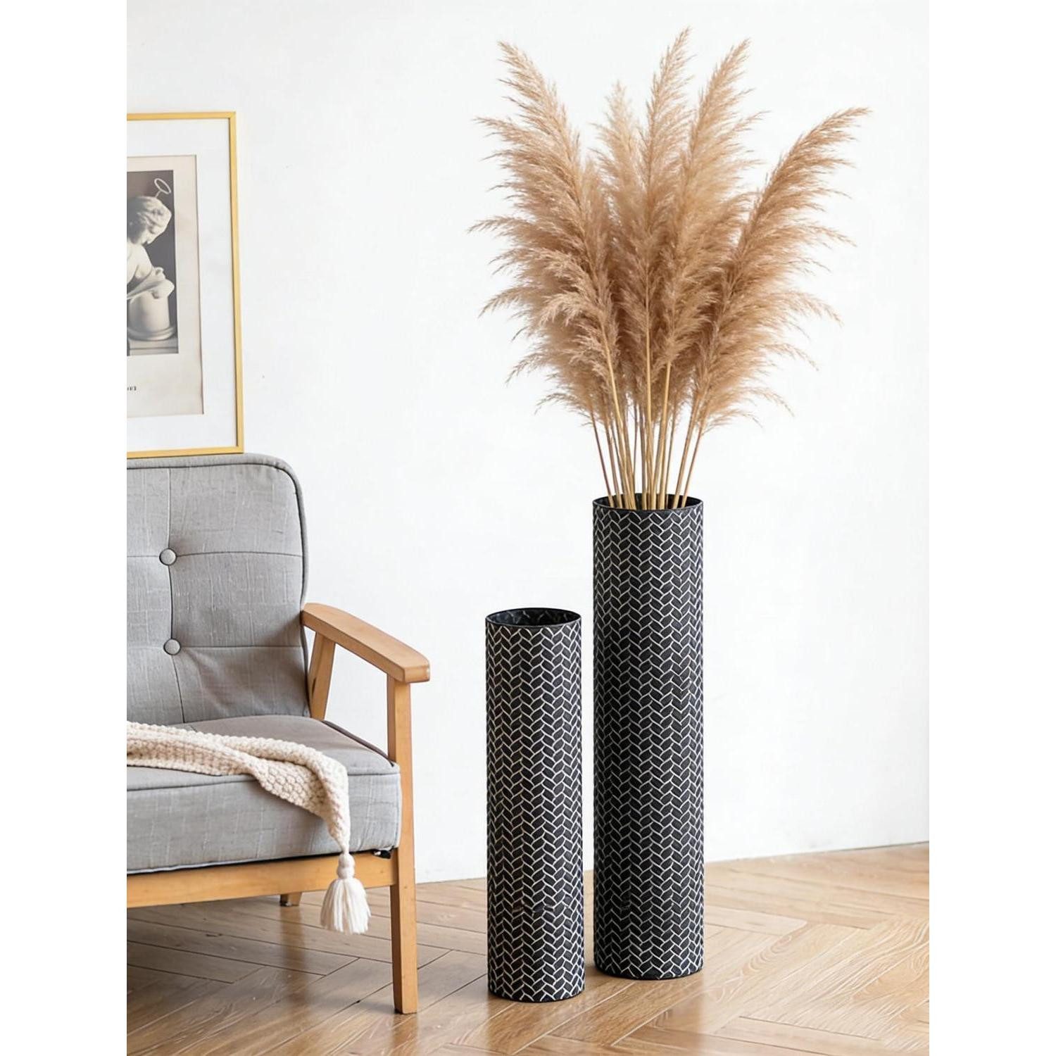LuxusKollektion Bodenvase Bodenvase groß Metall 70cm schwarz geflochten 2er