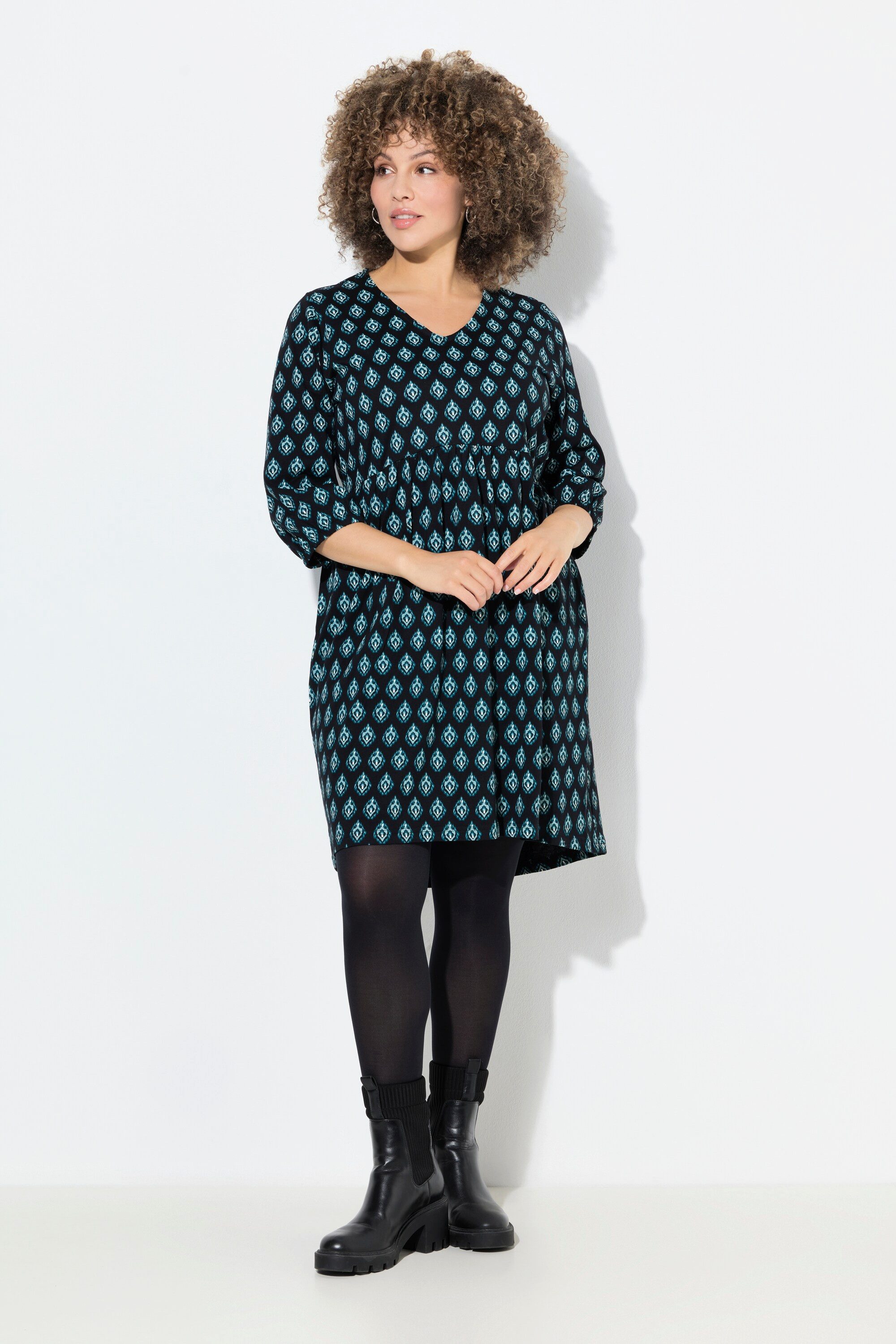 Ulla Popken Jerseykleid Jerseykleid A-Linie V-Ausschnitt günstig online kaufen