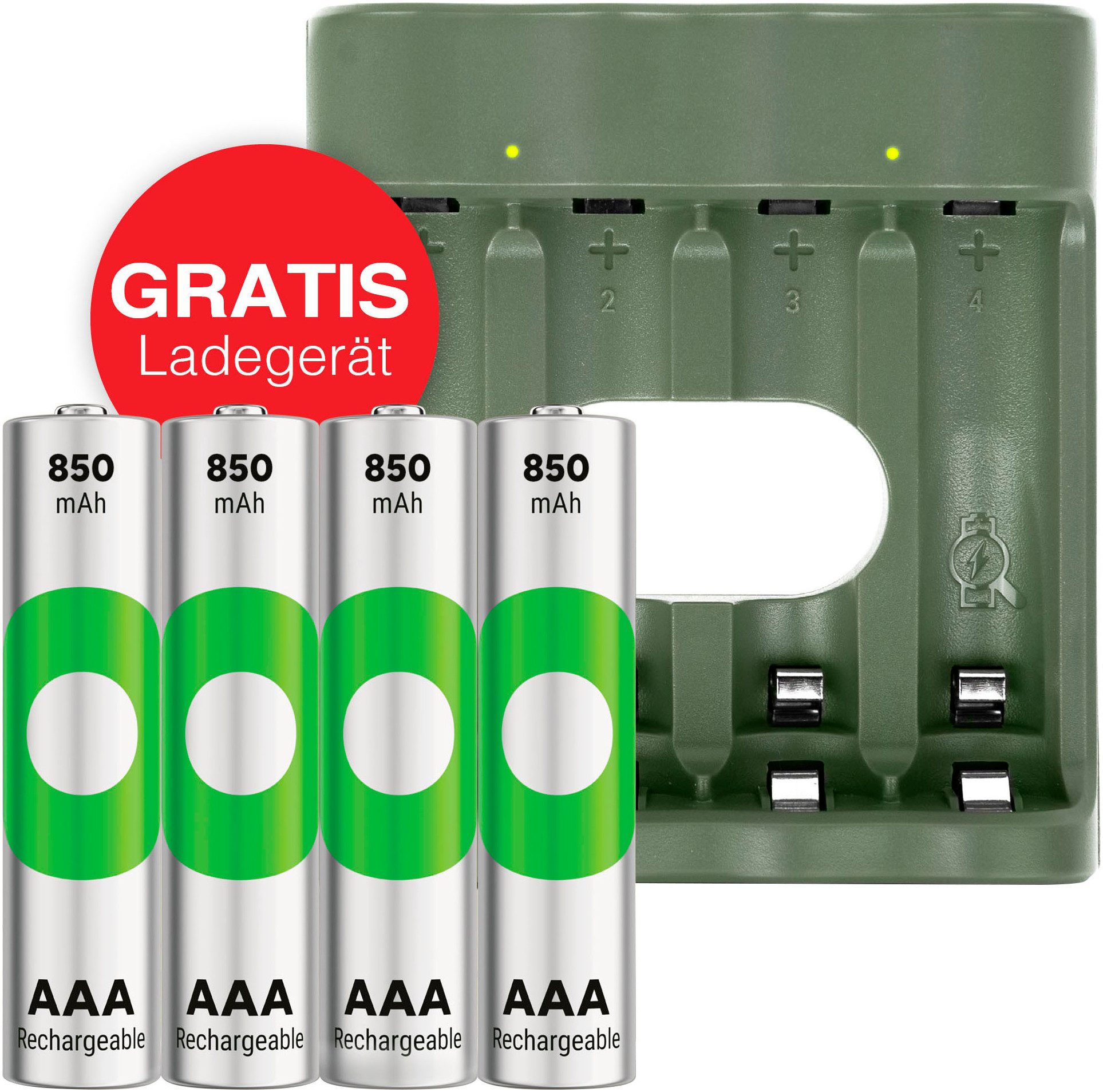 GP Batteries Free Charger B441U + 4x 850mAh AAA Batterie-Ladegerät