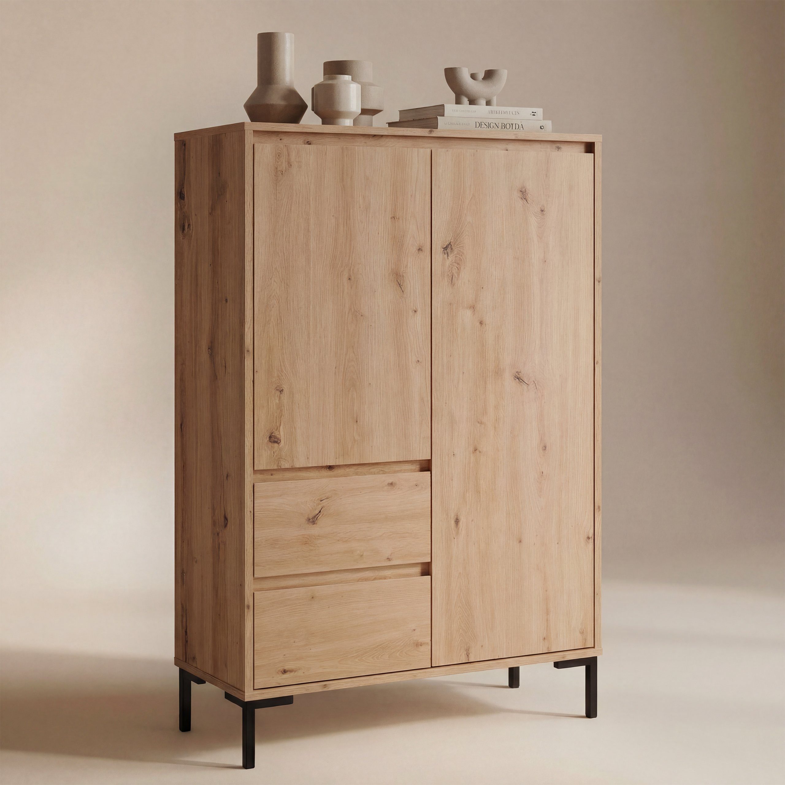 Newroom Highboard Artisan Eiche 81 cm, Highboard Wildeiche Optik Modern Industrial Sideboard Kommode Anrichte