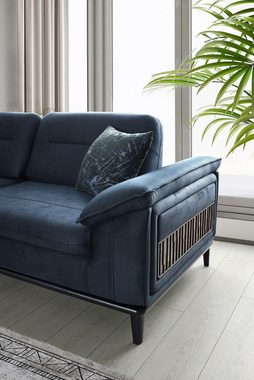 JVmoebel Wohnzimmer-Set Blau-Graue Couchgarnitur Polster Dreisitzer Moderner Sessel 2tlg, (2-St., Sofa 3 Sitzer + Sessel), Made in Europa