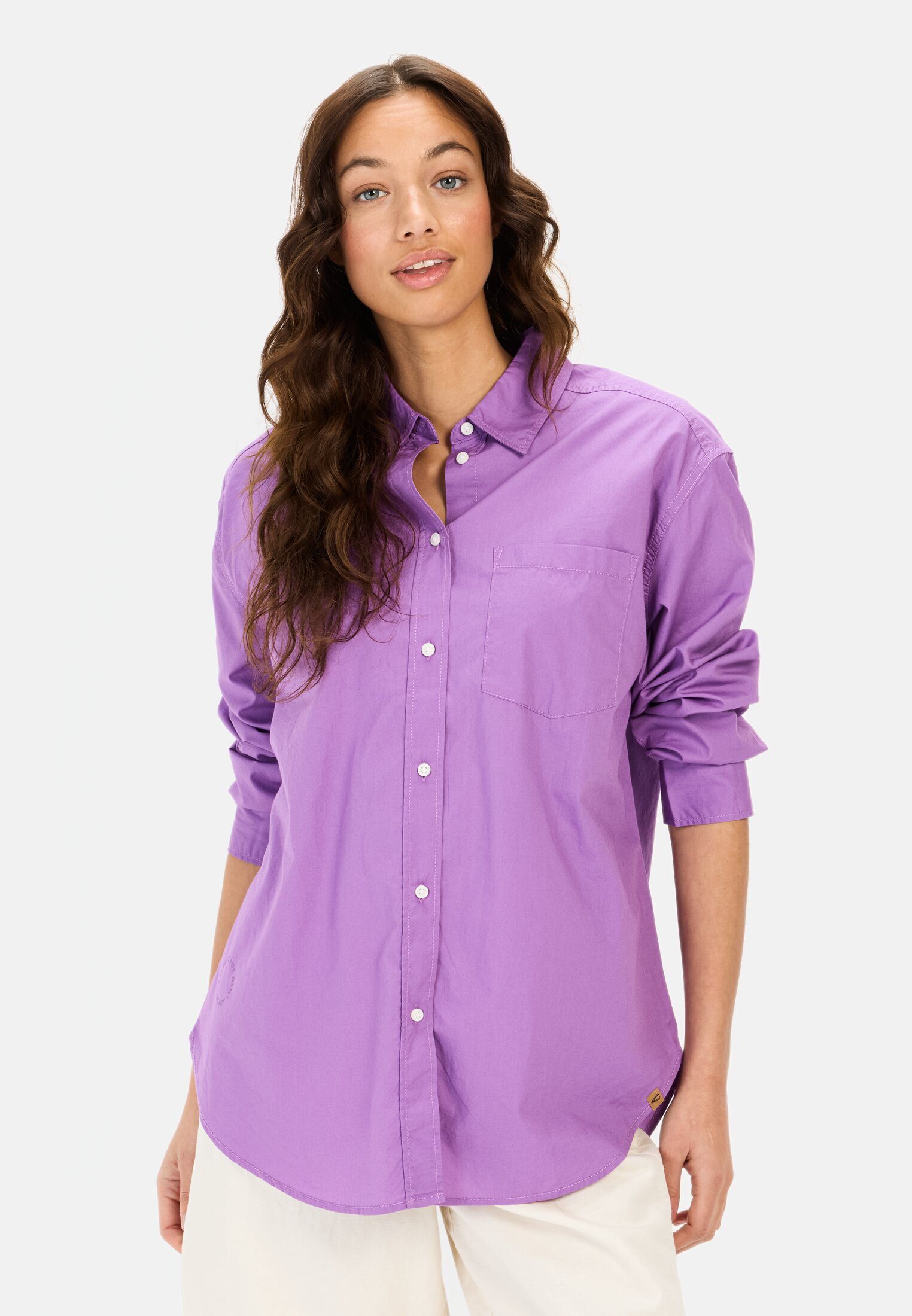 camel active Hemdbluse aus Baumwolle Langarm Button-Down unifarben günstig online kaufen