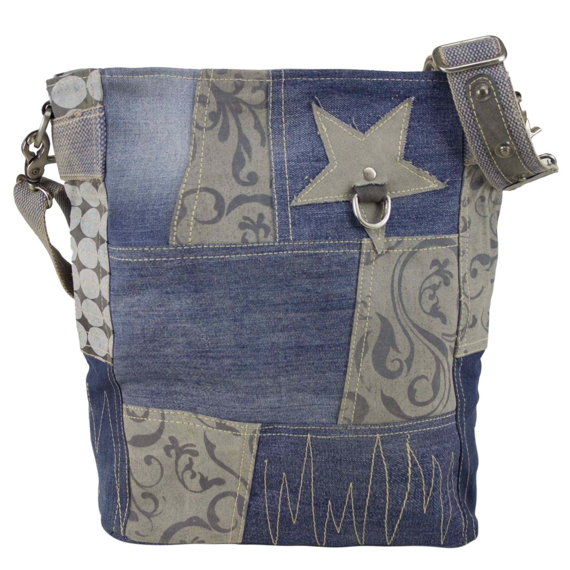 Jeans mit Sunsa Damen Tasche. Crossbody 52225, Denim recycelten Umhängetasche Stern. recycelte Umhängetasche Bag Jeans Aus aus große